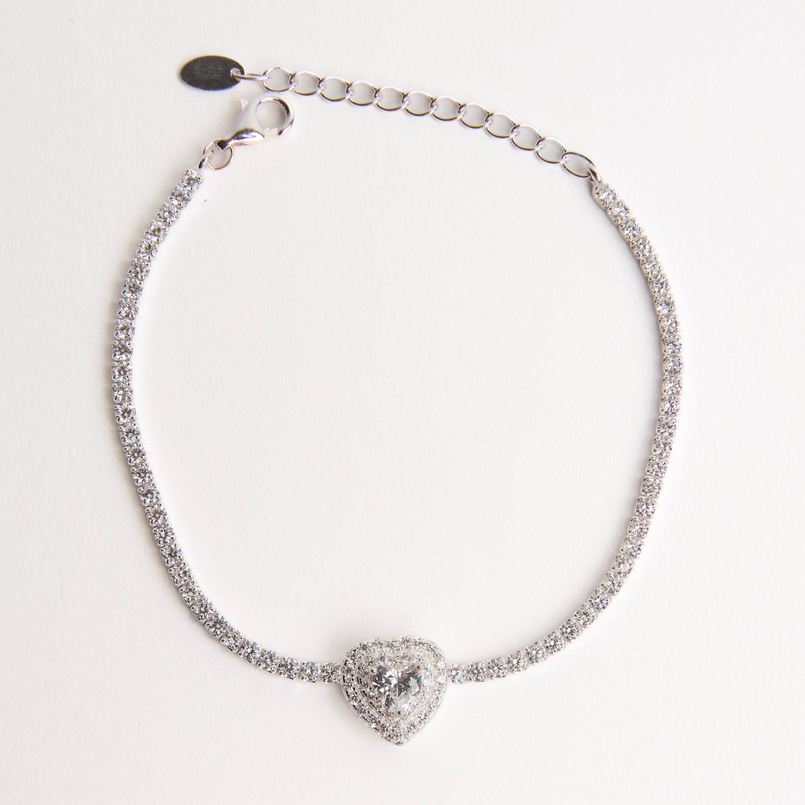 Pulseira Riviera 2.1 zircônia coração com cravejado 16+4cm