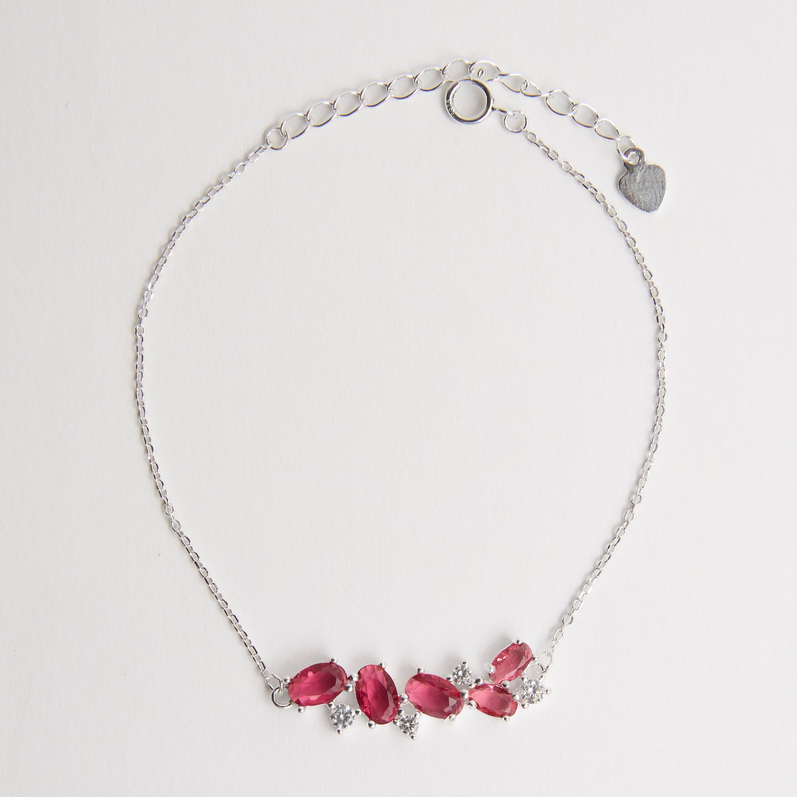 Pulseira entremeio zircônias redonda e oval cereja 27mm 16+4cm