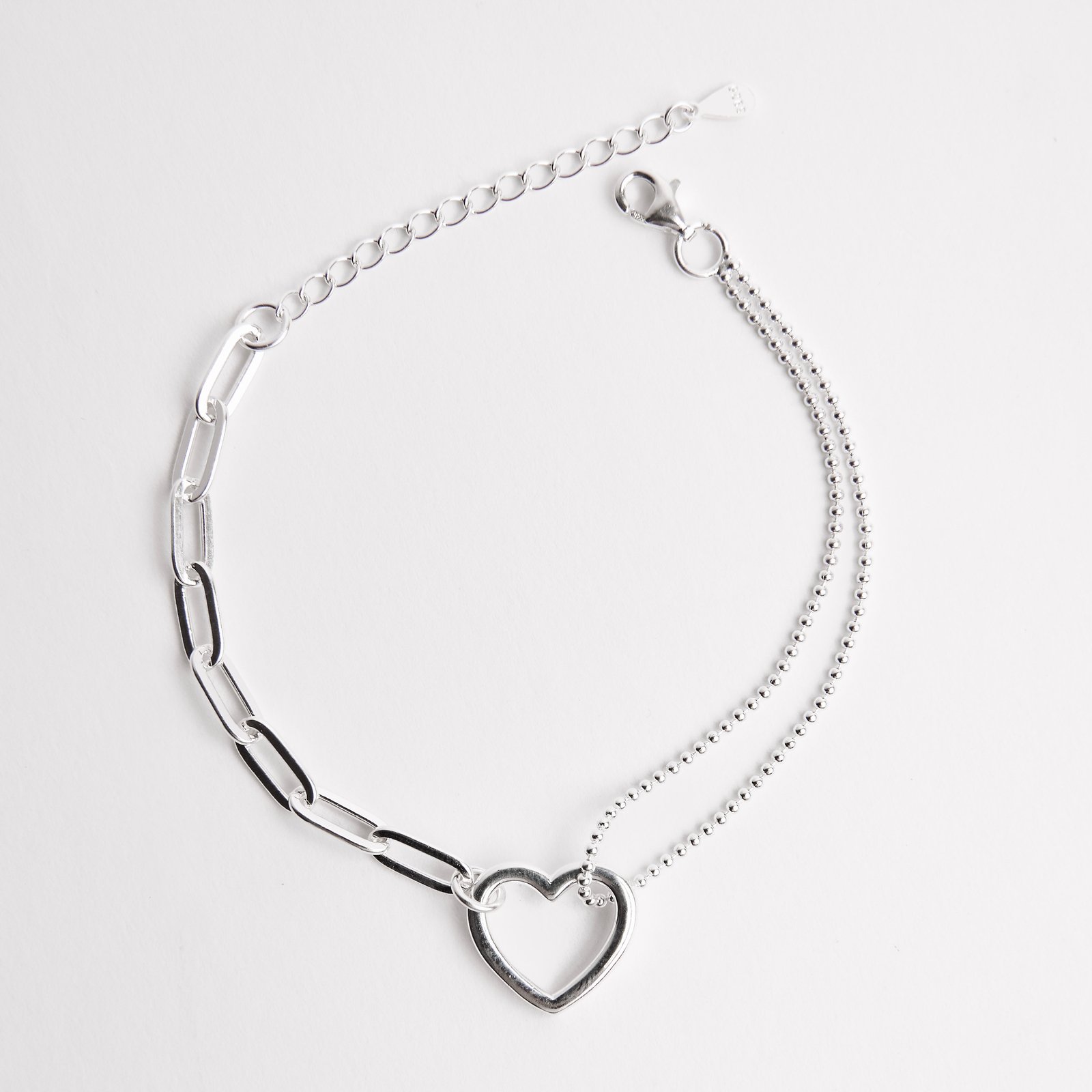 Pulseira entremeio coração vazado 14mm correntes bolinhas e cartier 15+5cm