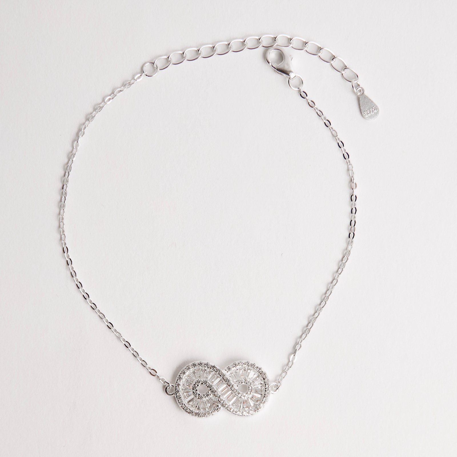 Pulseira entremeio infinito cravejado 17mm corrente cadeado 16+4cm