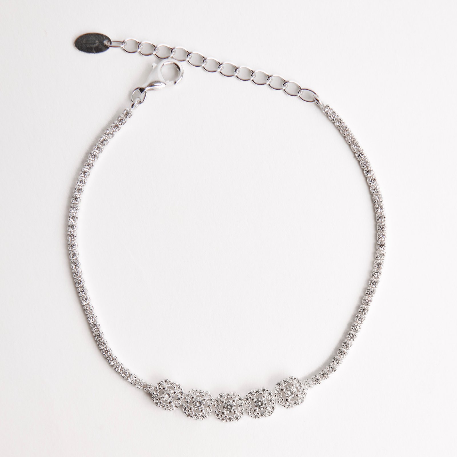 Pulseira Riviera entremeio quadrados cravejados 16+4cm
