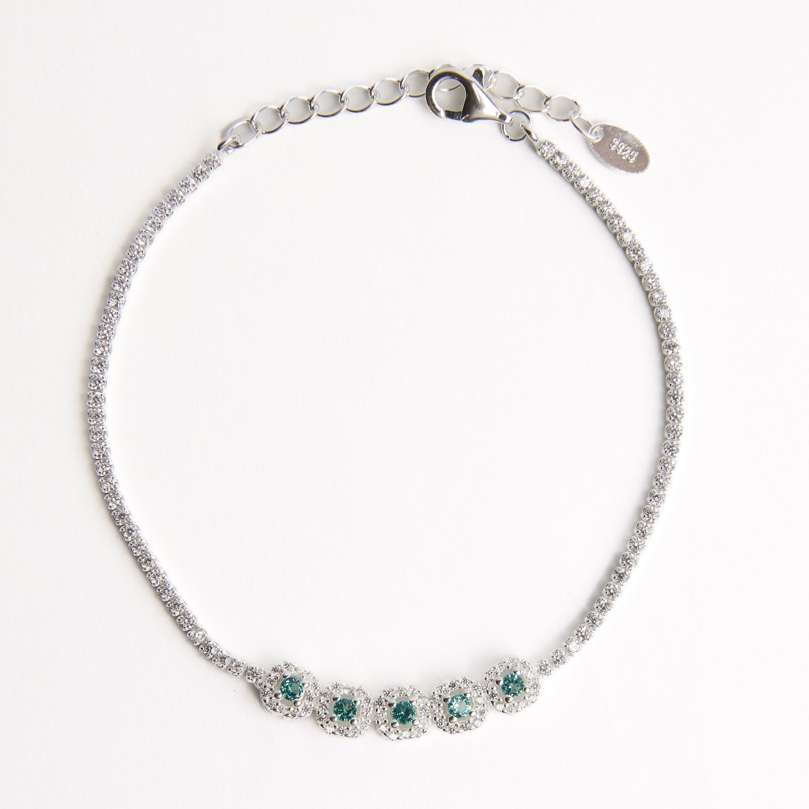 Pulseira Riviera entremeio quadrados cravejados detalhe turmalina 16+4cm