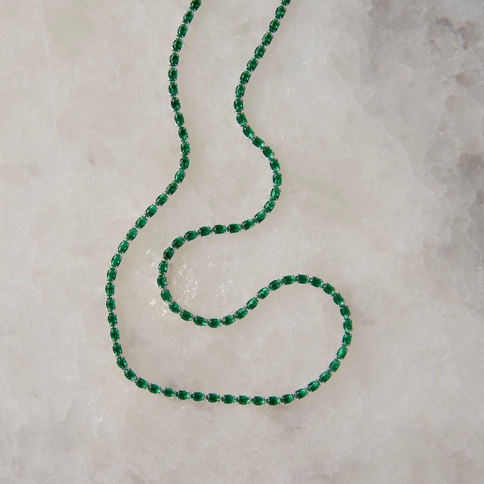 Colar Riviera zircônias ovais esmeralda 2.1 40+5cm