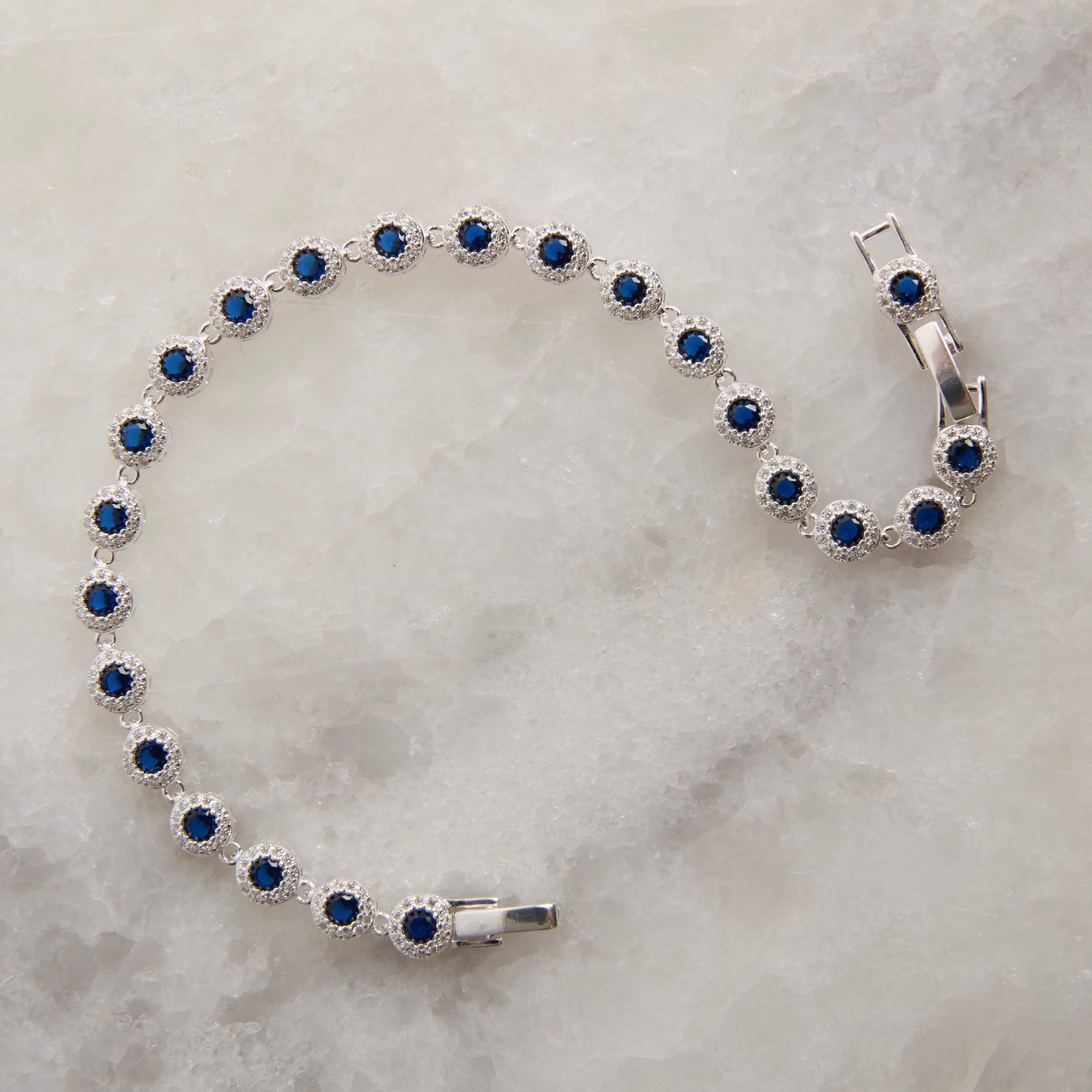 Pulseira Riviera 5.7 zircônias safira 19cm com 2 fechos