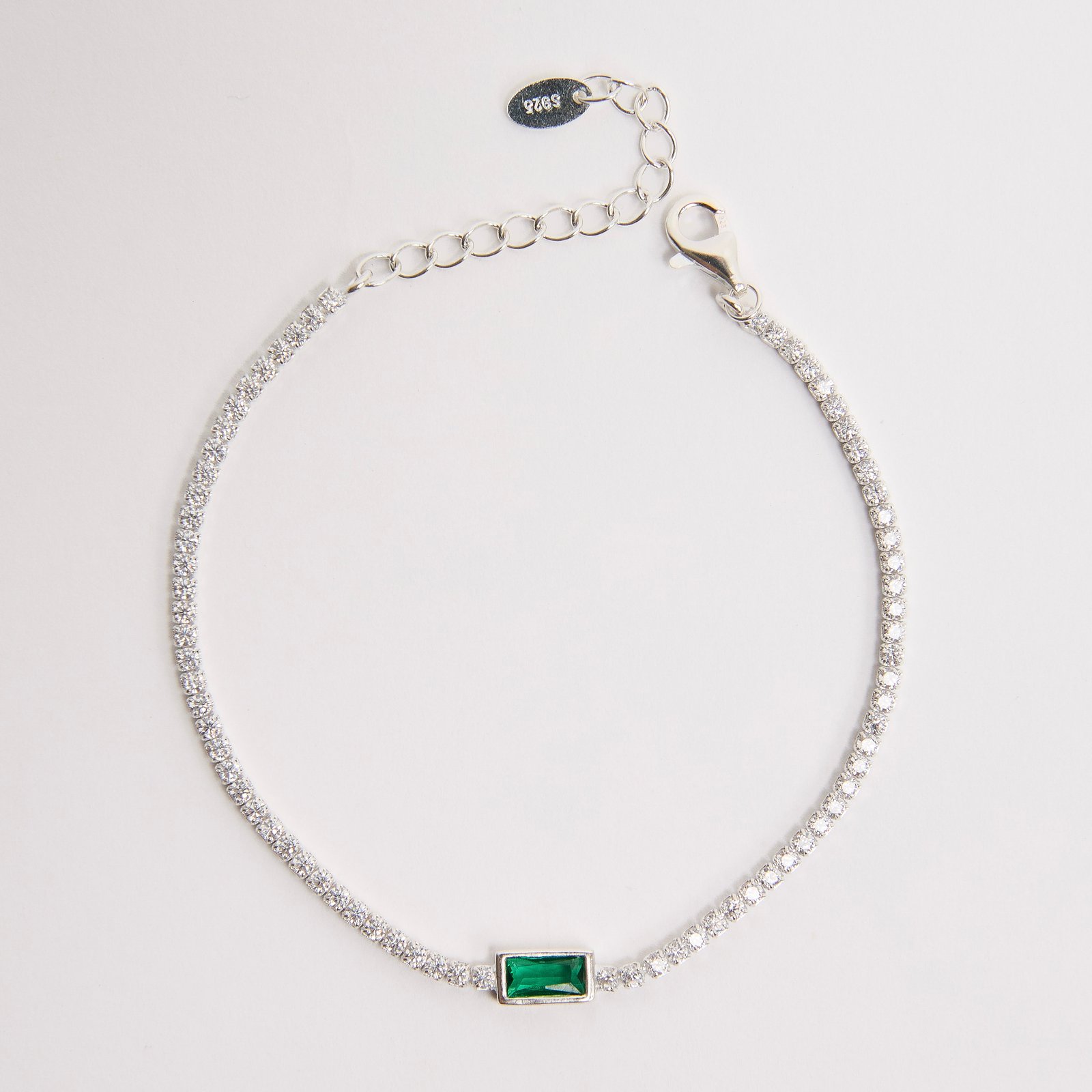 Pulseira Riviera 2.0 com zircônia retangular esmeralda 6mm 16+4cm