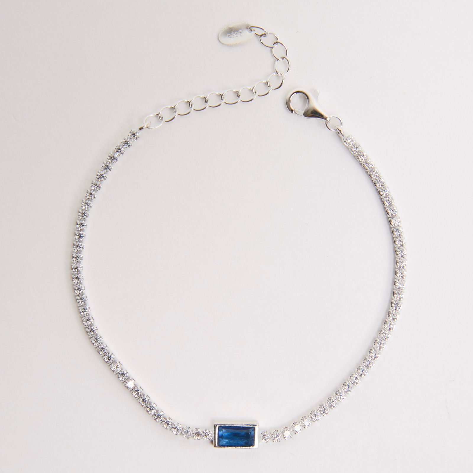 Pulseira Riviera 2.0 com zircônia retangular safira 6mm 16+4cm