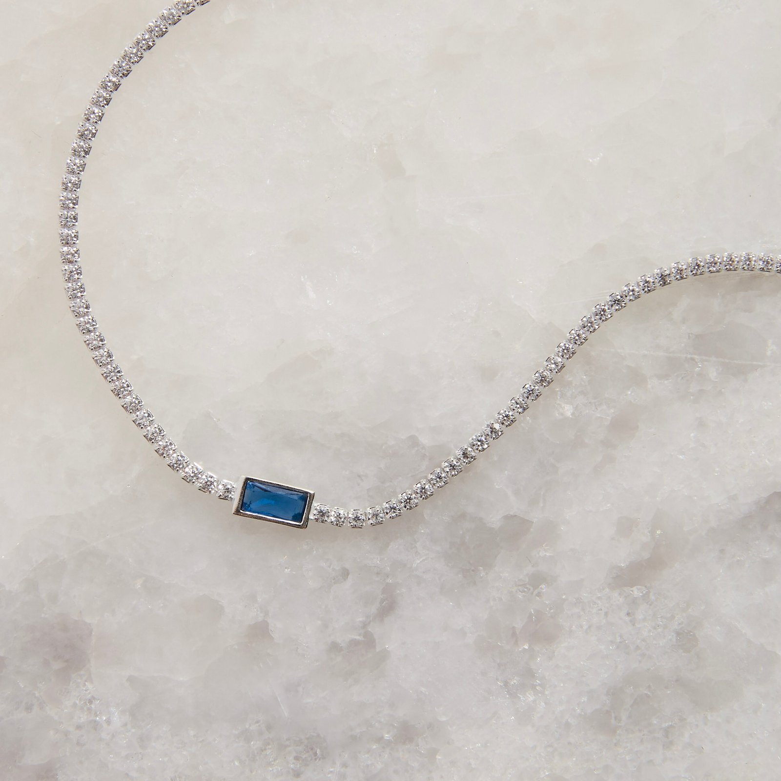 Pulseira Riviera 2.0 com zircônia retangular safira 6mm 16+4cm