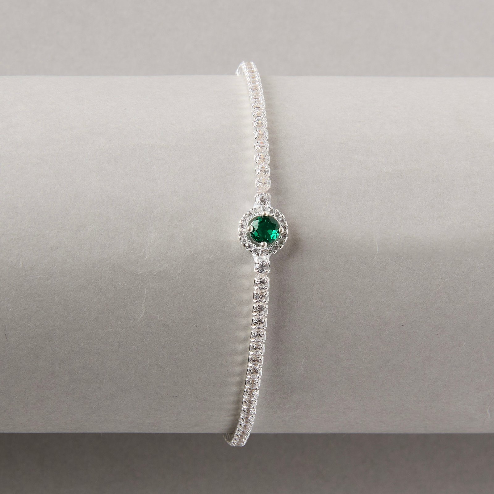 Pulseira Riviera 2mm com círculo vazado cravejado esmeralda 16+4cm