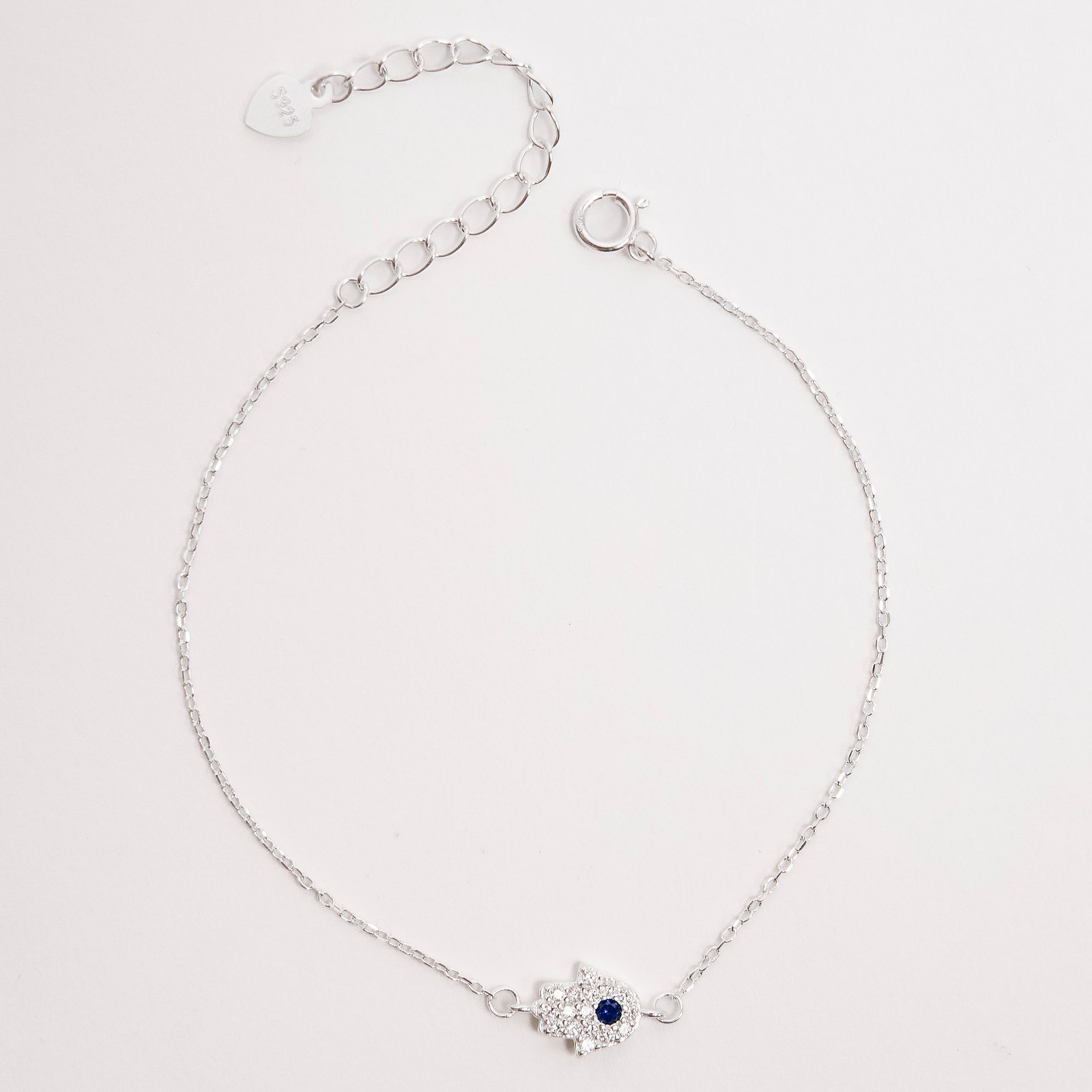 Pulseira entremeio mão cravejada 8mm detalhe zircônia azul 16+4cm