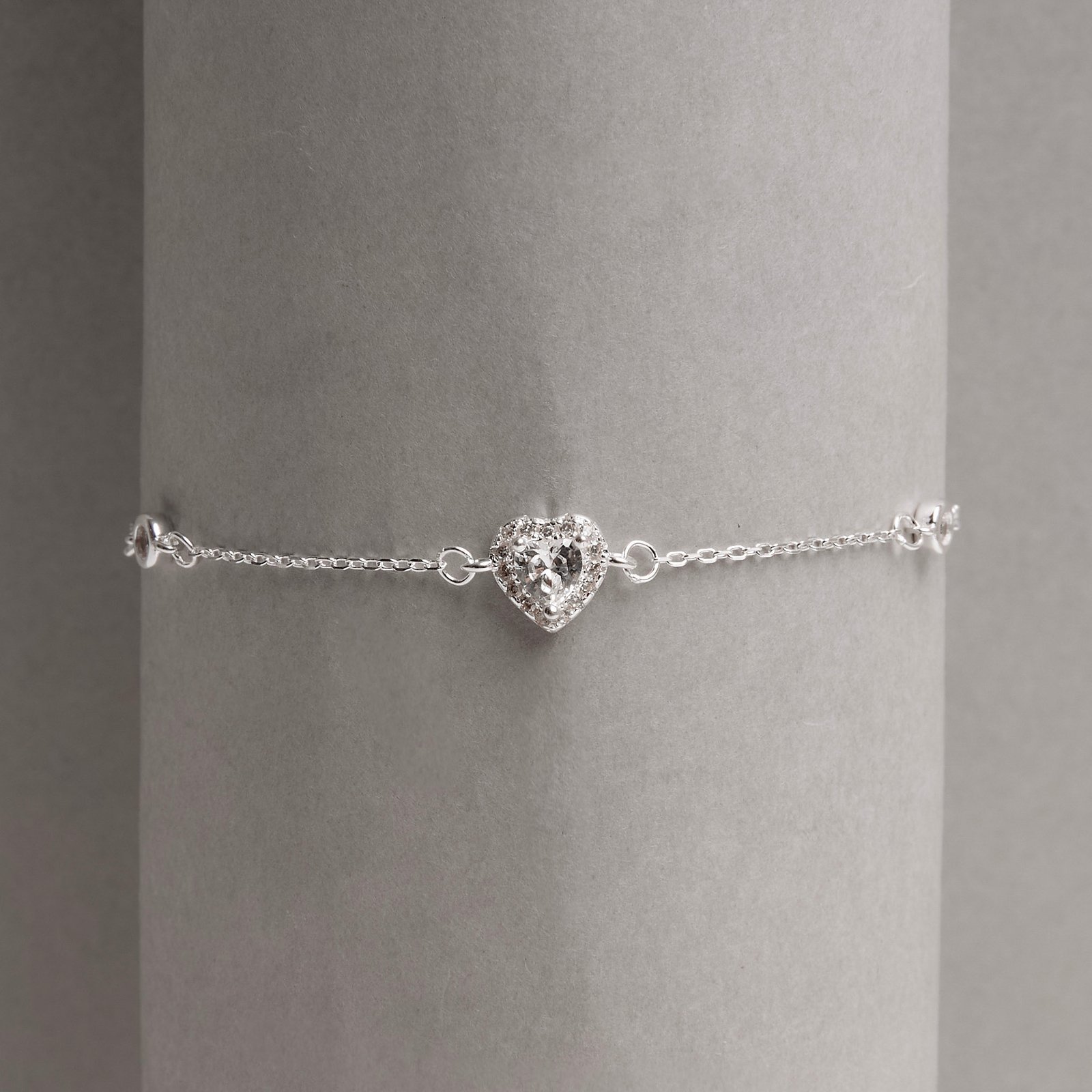 Pulseira entremeios zircônias redonda e coração com cravejado 7mm 16+4cm