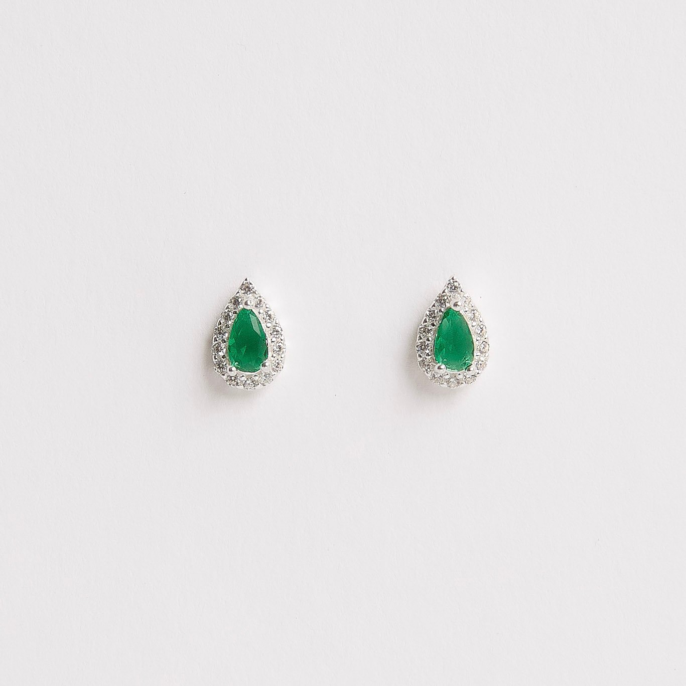 Conjunto brinco e colar zircônia gota esmeralda com cravejado 6mm corrente cadeadinho 40cm