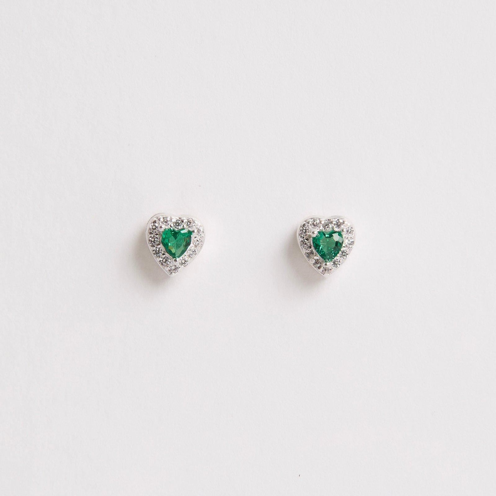 Conjunto brinco e colar zircônia coração esmeralda com cravejado 6mm corrente cadeadinho 40cm