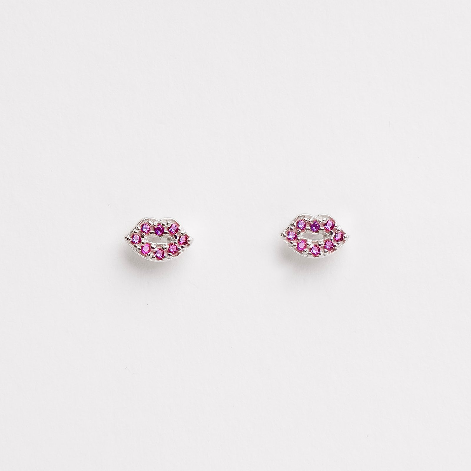 Brinco boca cravejada rosa 7mm