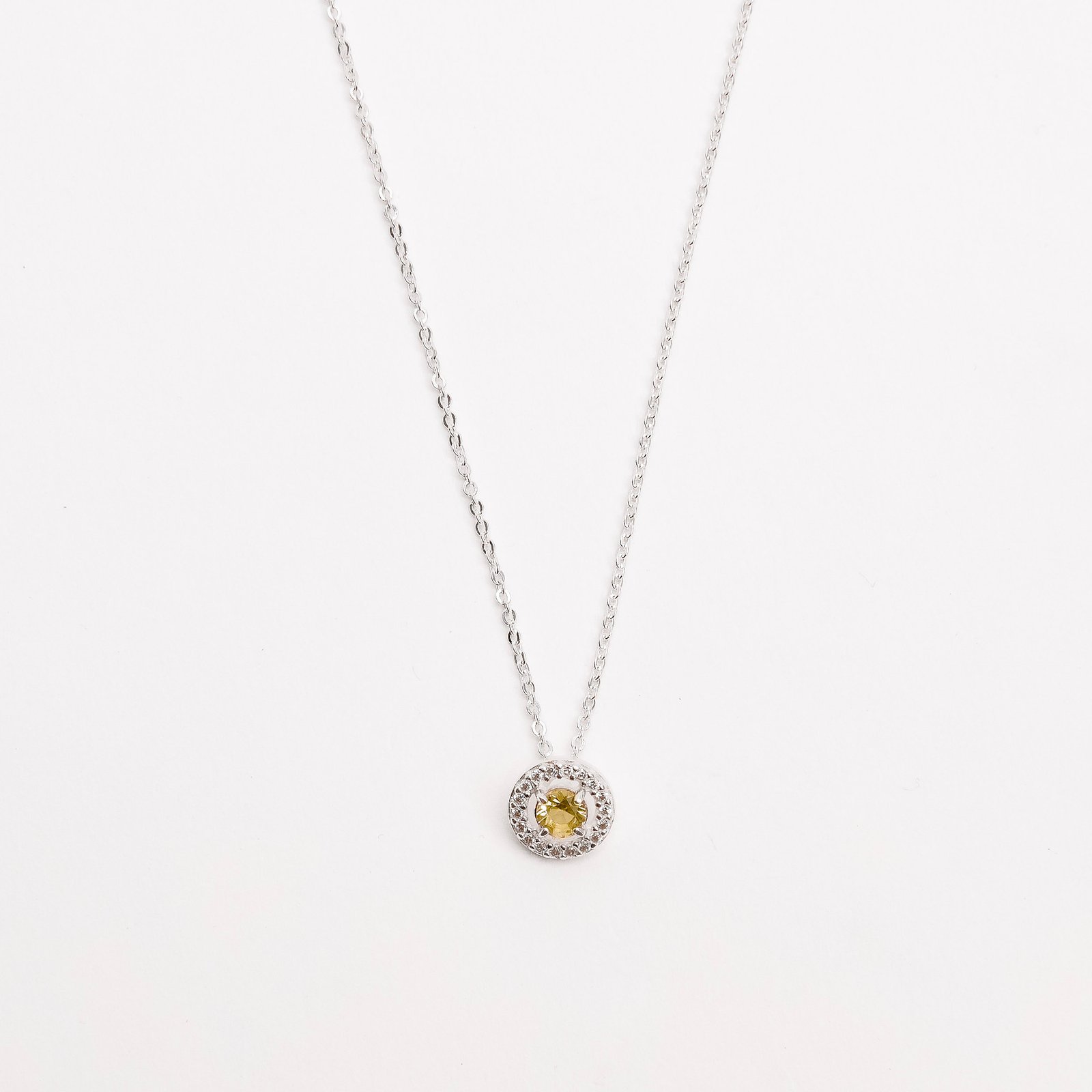 Colar zircônia redonda amarela com cravejado 9mm corrente cadeadinho 45cm