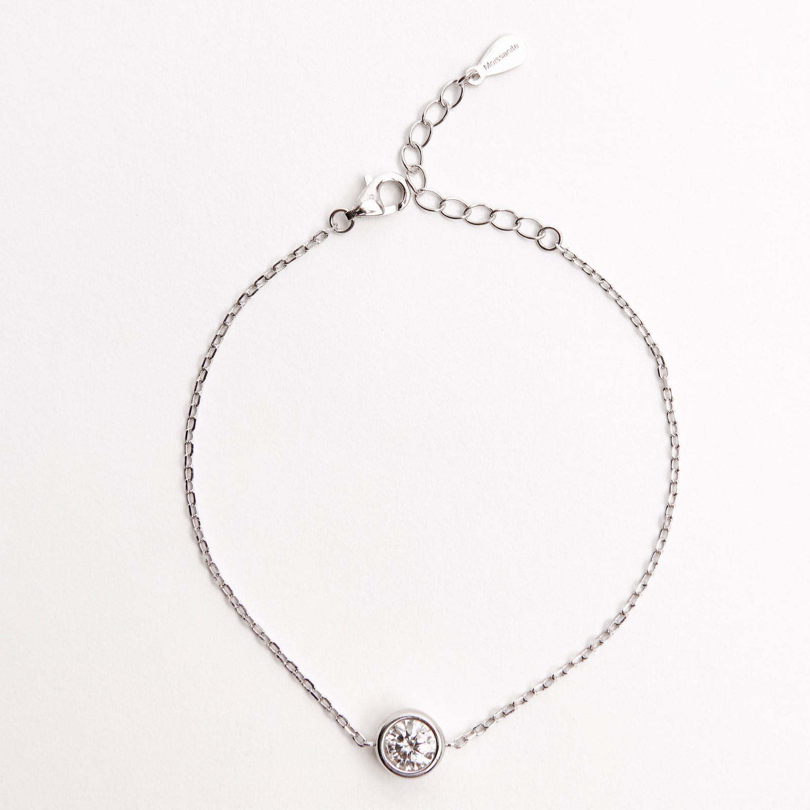 Pulseira entremeio moissanite 6mm corrente cadeado 16+4cm ródio