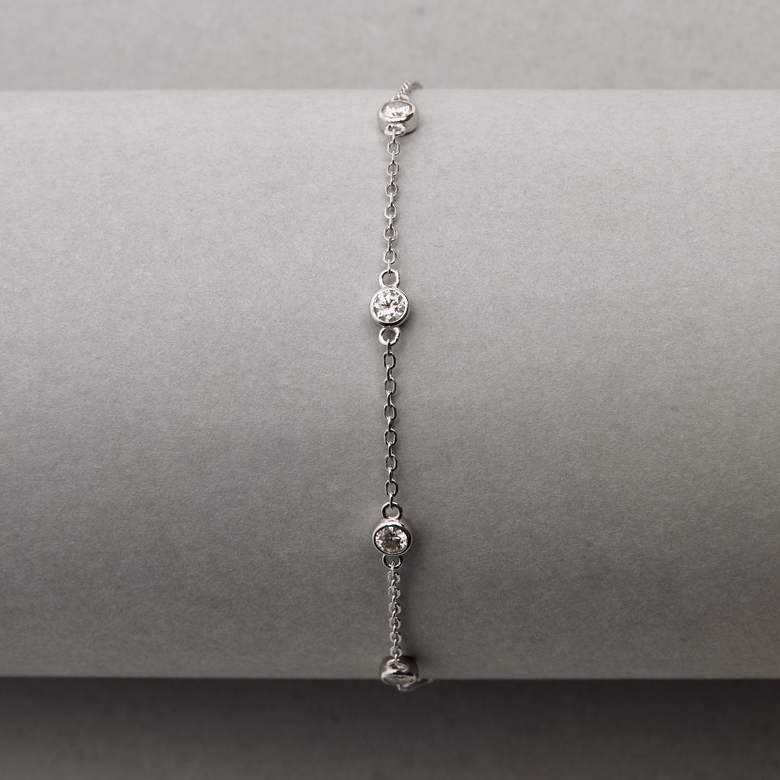 Pulseira entremeios moissanites 3mm corrente cadeado 16+4cm ródio
