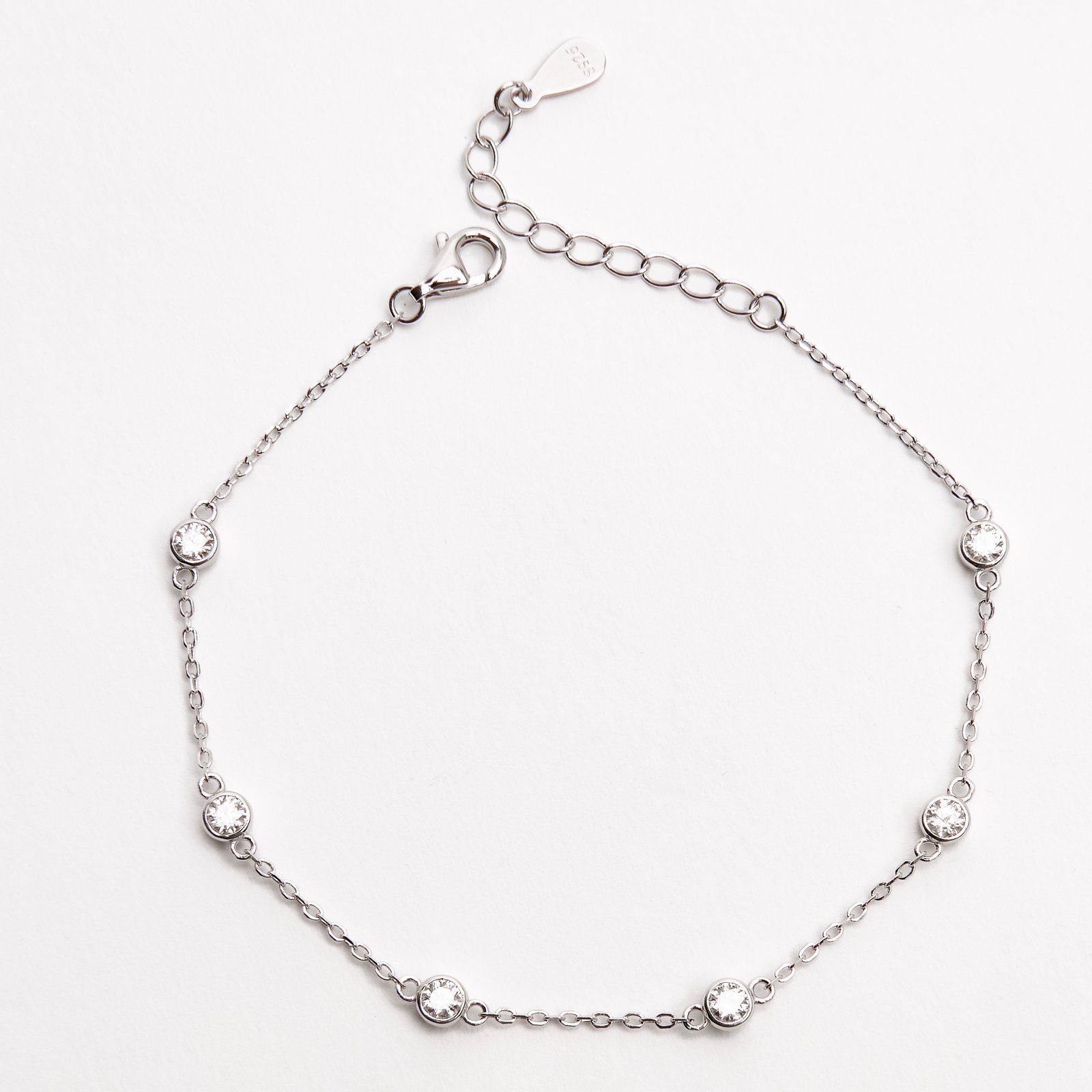 Pulseira entremeios moissanites 3mm corrente cadeado 16+4cm ródio