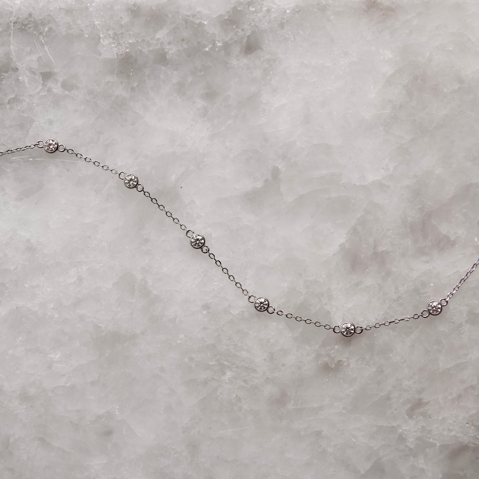 Pulseira entremeios moissanites 3mm corrente cadeado 16+4cm ródio