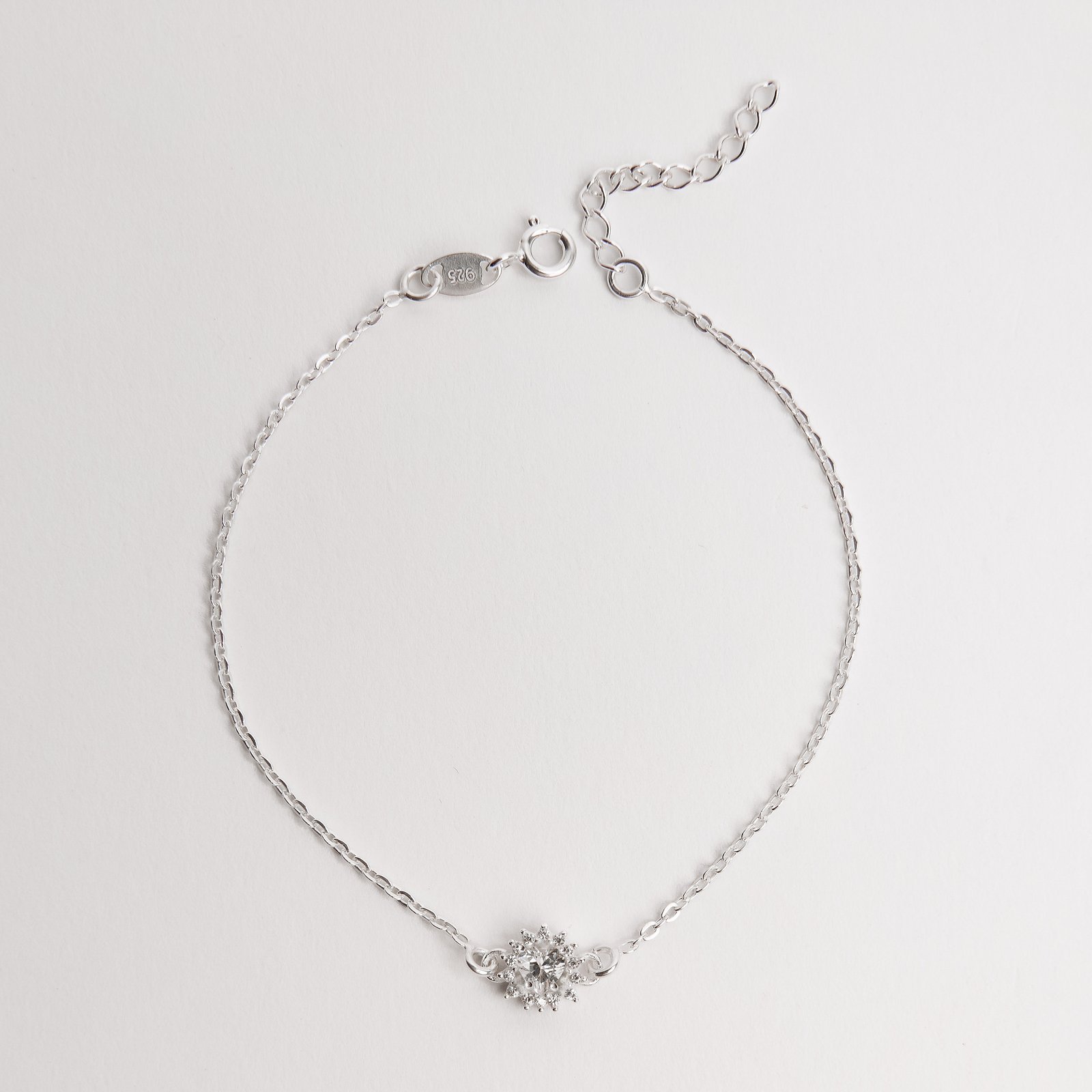Pulseira entremeio zircônia coração com cravejado 7mm 17+3cm