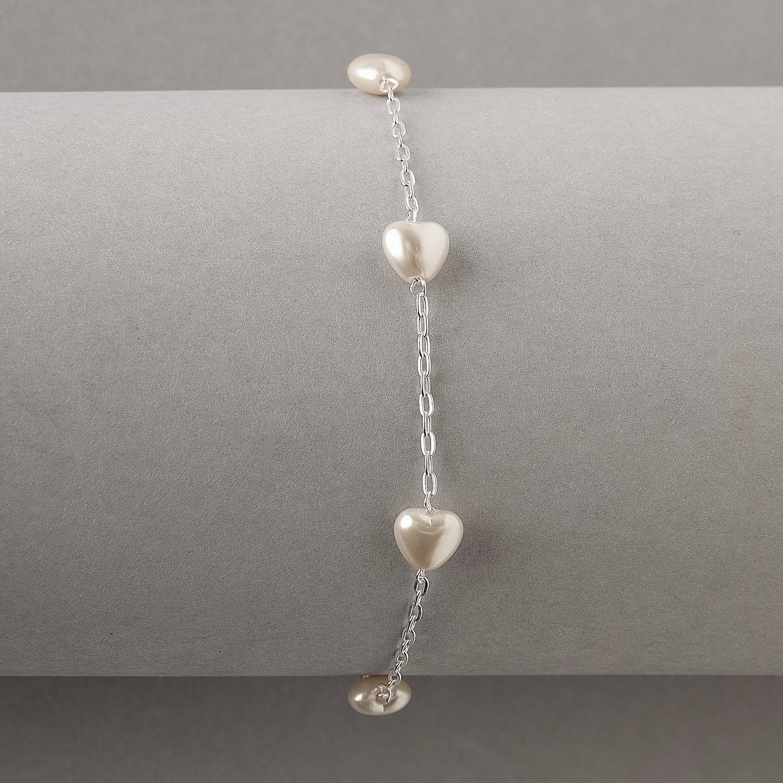 Imagem Secundária Pulseira entremeio pérolas coração 6mm 17+3cm