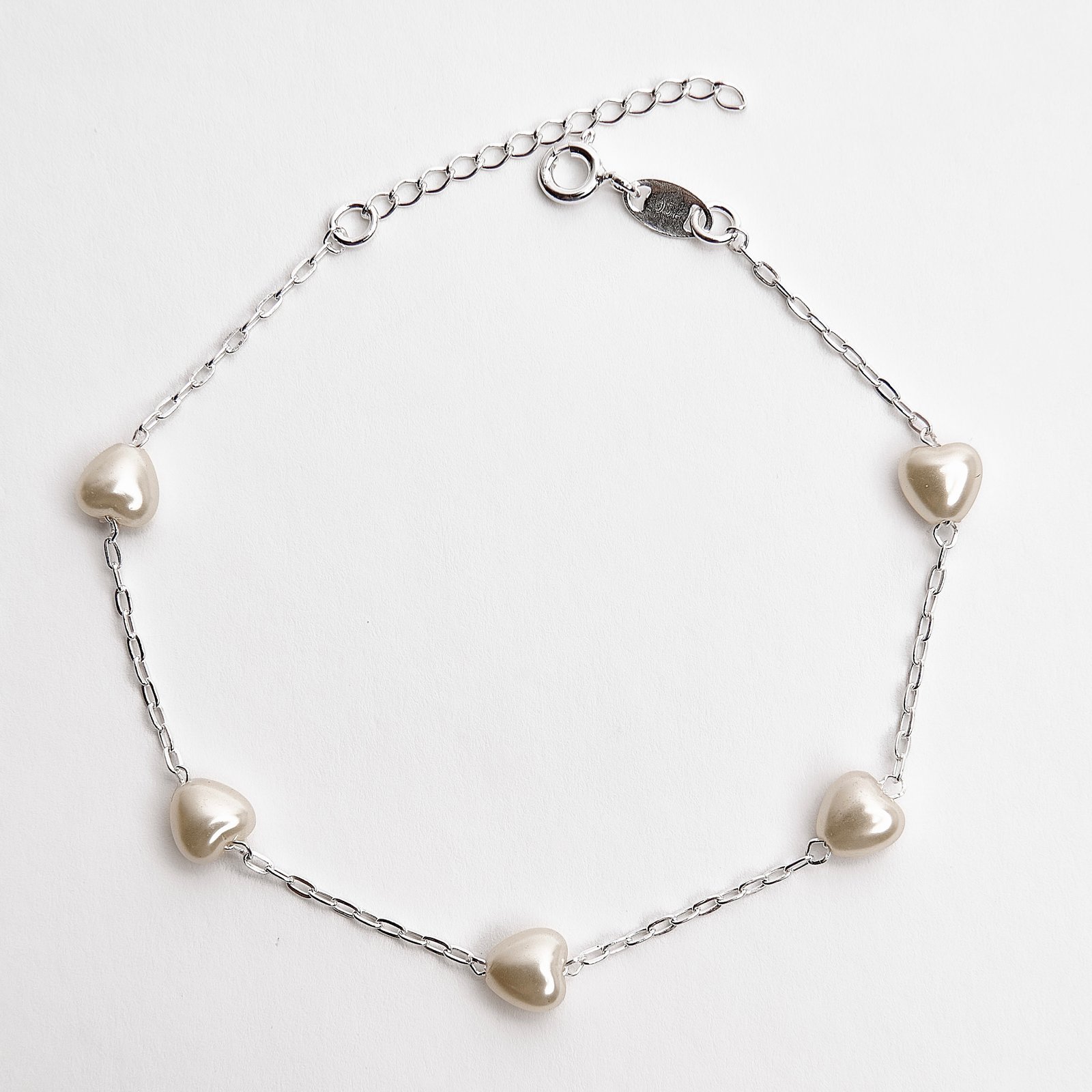 Imagem Pulseira entremeio pérolas coração 6mm 17+3cm