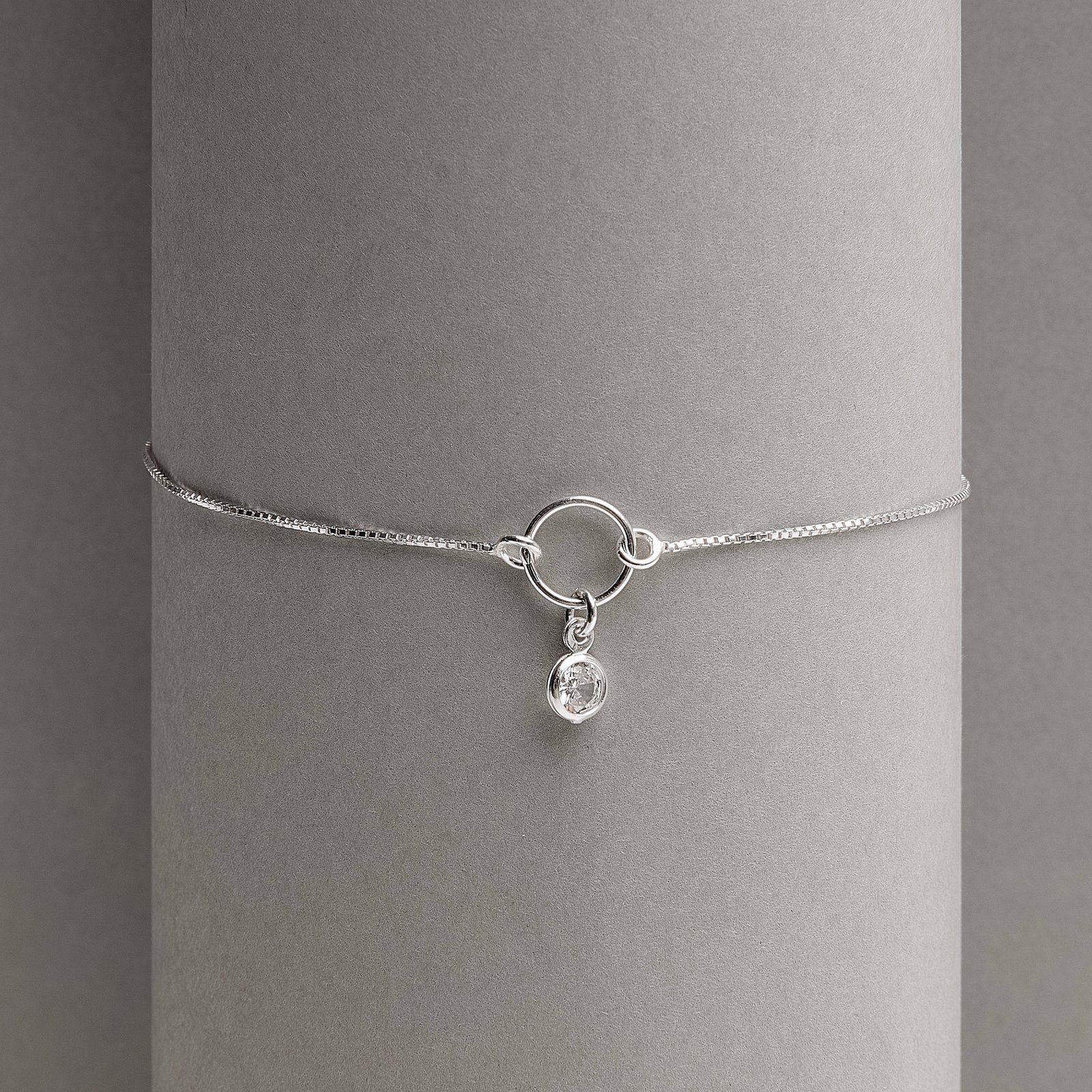 Pulseira entremeio círculo pingente zircônia 5mm 19+3cm