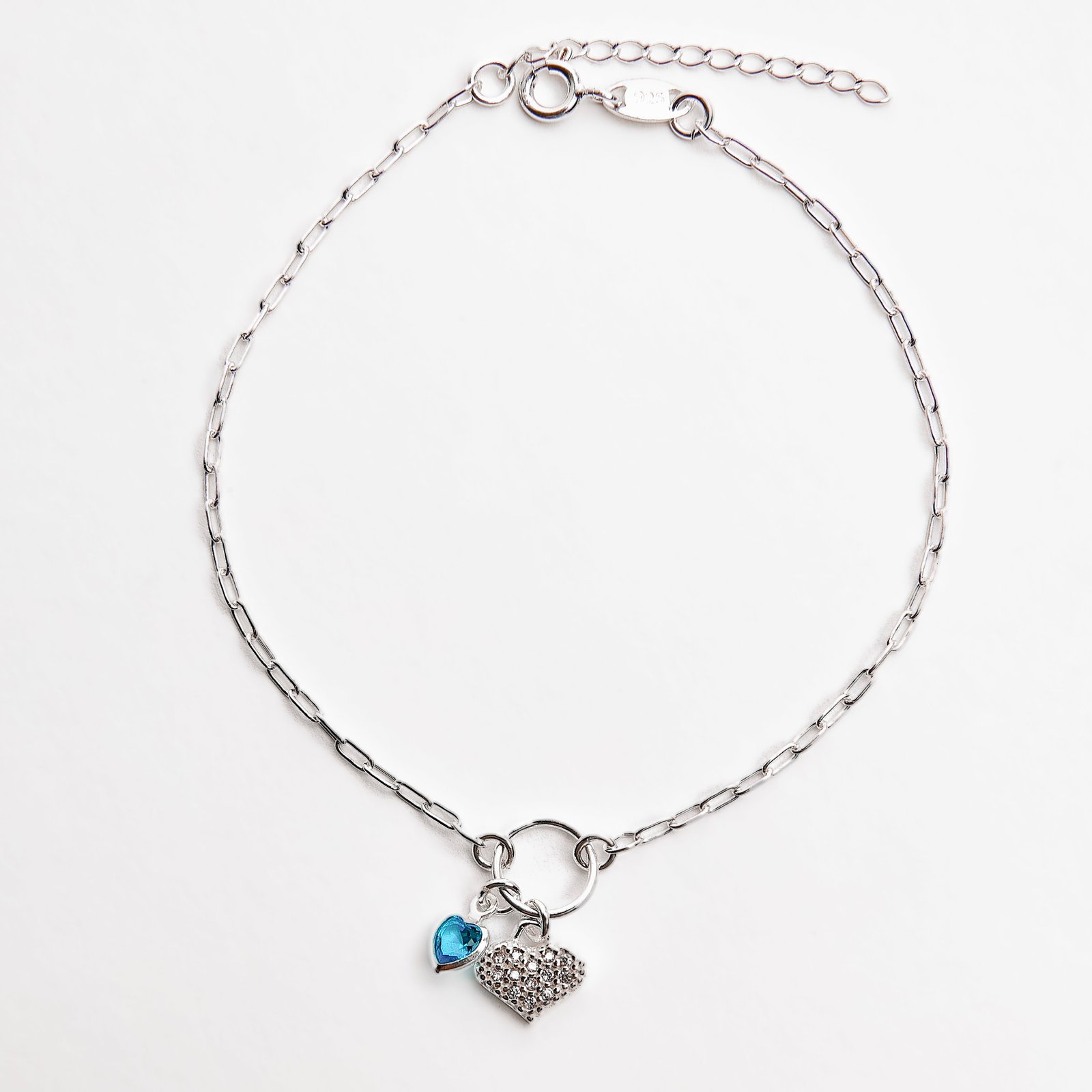 Imagem Pulseira entremeio círculo pingentes coração cravejado e zircônia coração azul corrente cartier 17+3cm