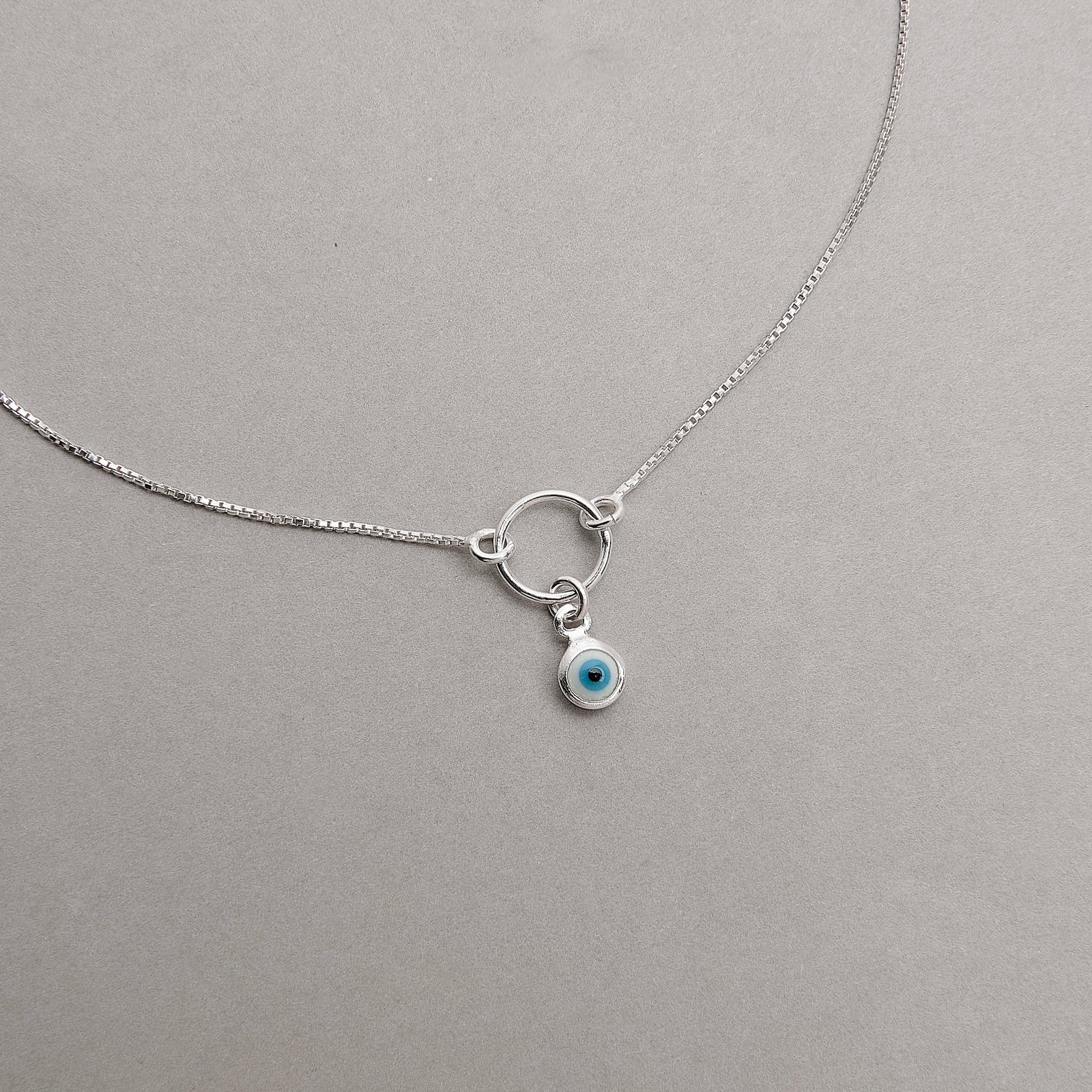 Pulseira entremeio círculo pingente olho grego 4mm 18+3cm
