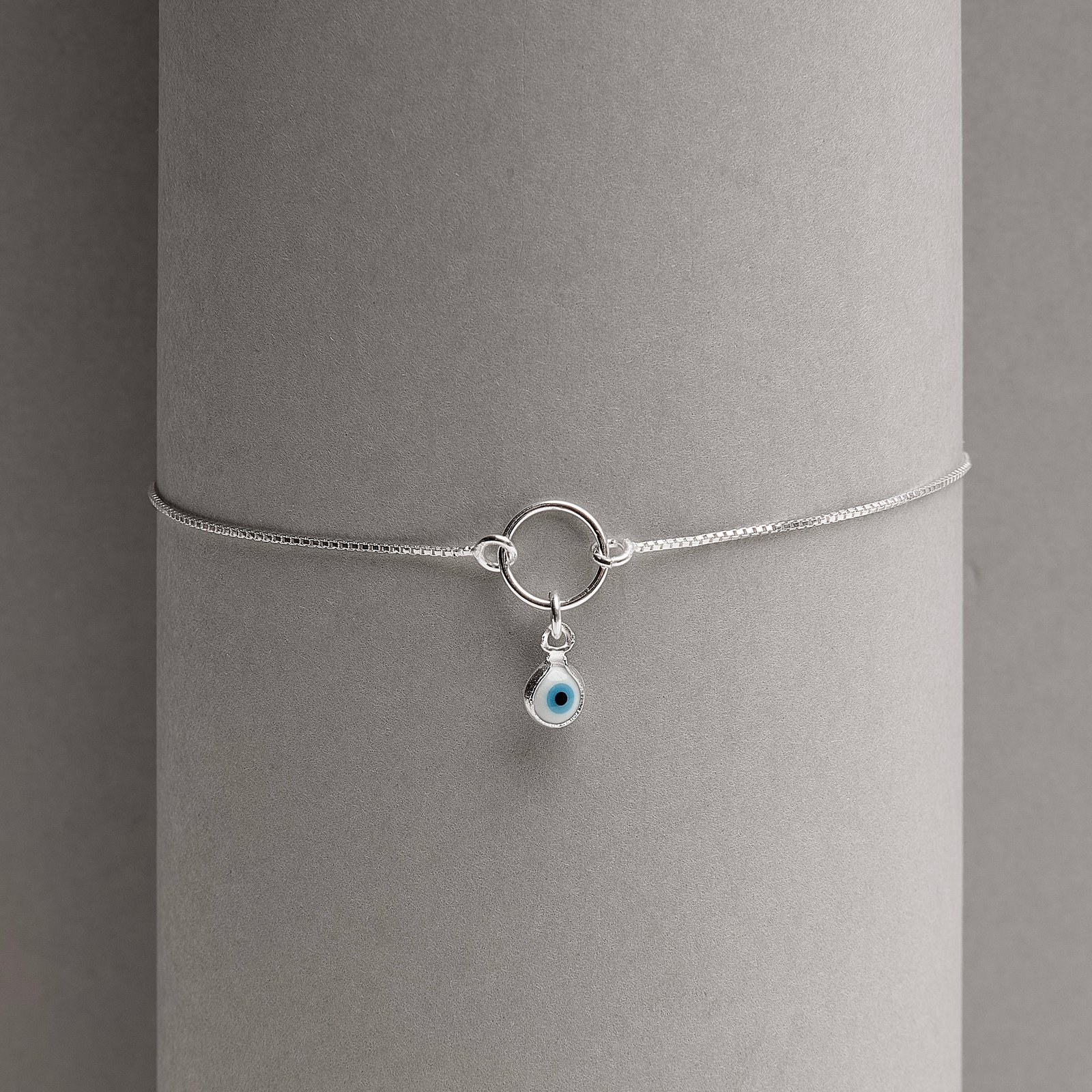 Imagem Secundária Pulseira entremeio círculo pingente olho grego 4mm 18+3cm