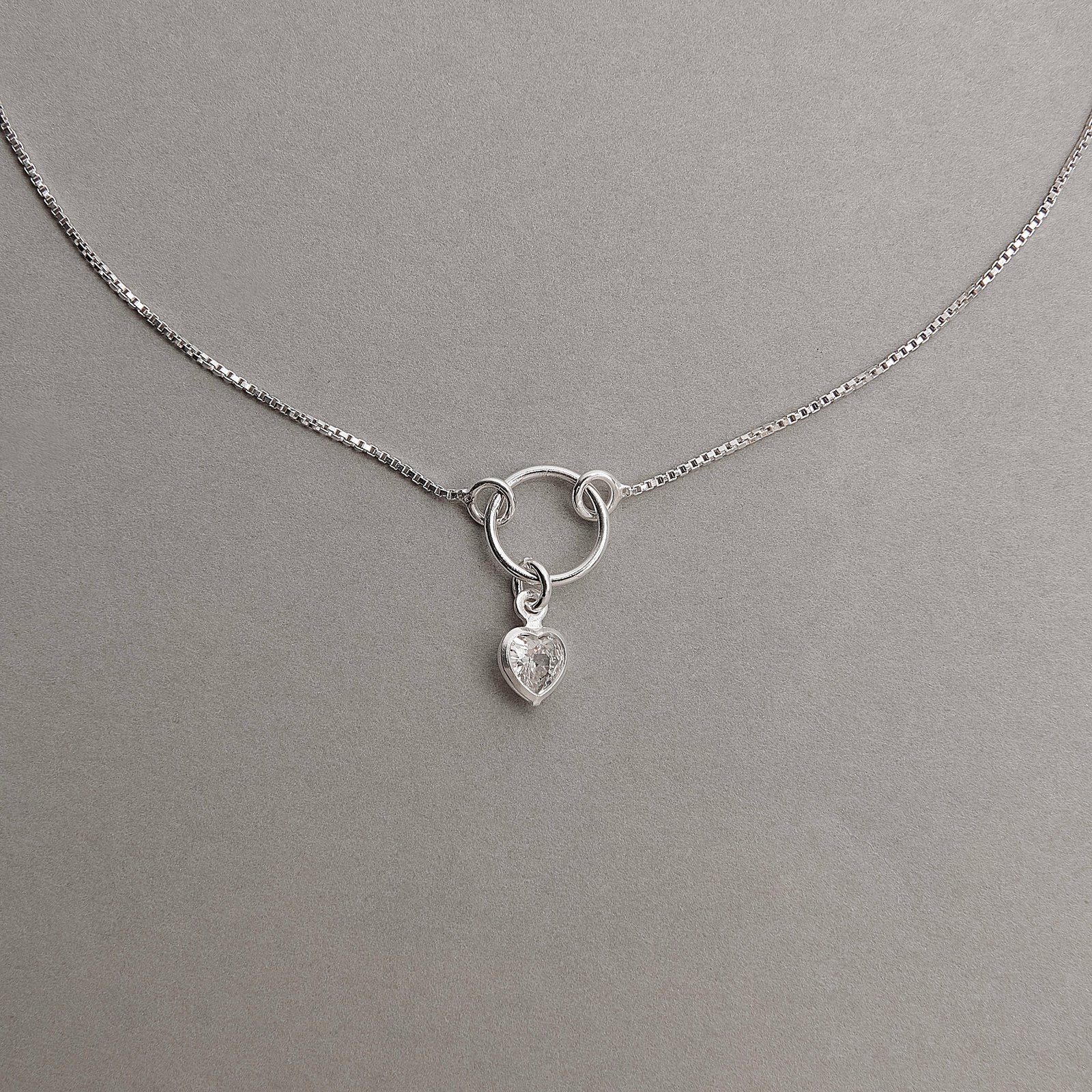 Pulseira entremeio círculo pingente zircônia coração 4mm 19+3cm