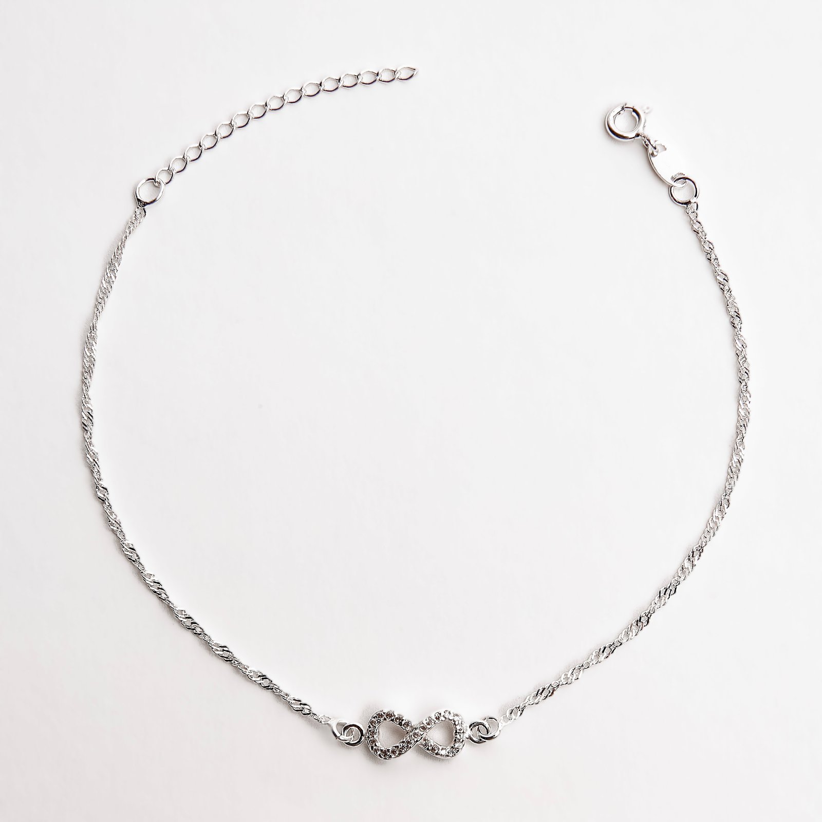Pulseira entremeio infinito cravejado 12mm corrente singapura 19+3cm