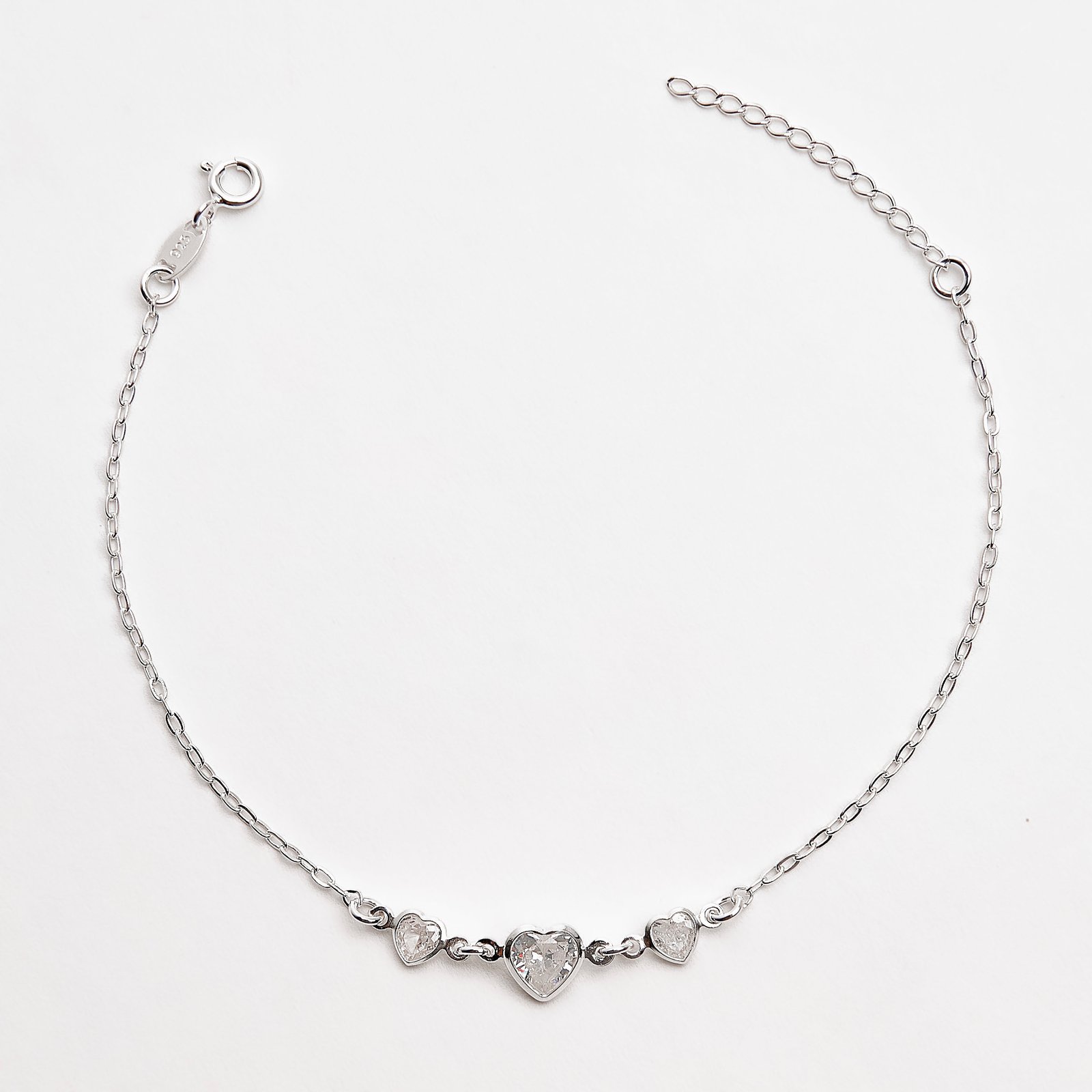 Imagem Pulseira entremeio zircônias coração 5 e 7mm 18+3cm