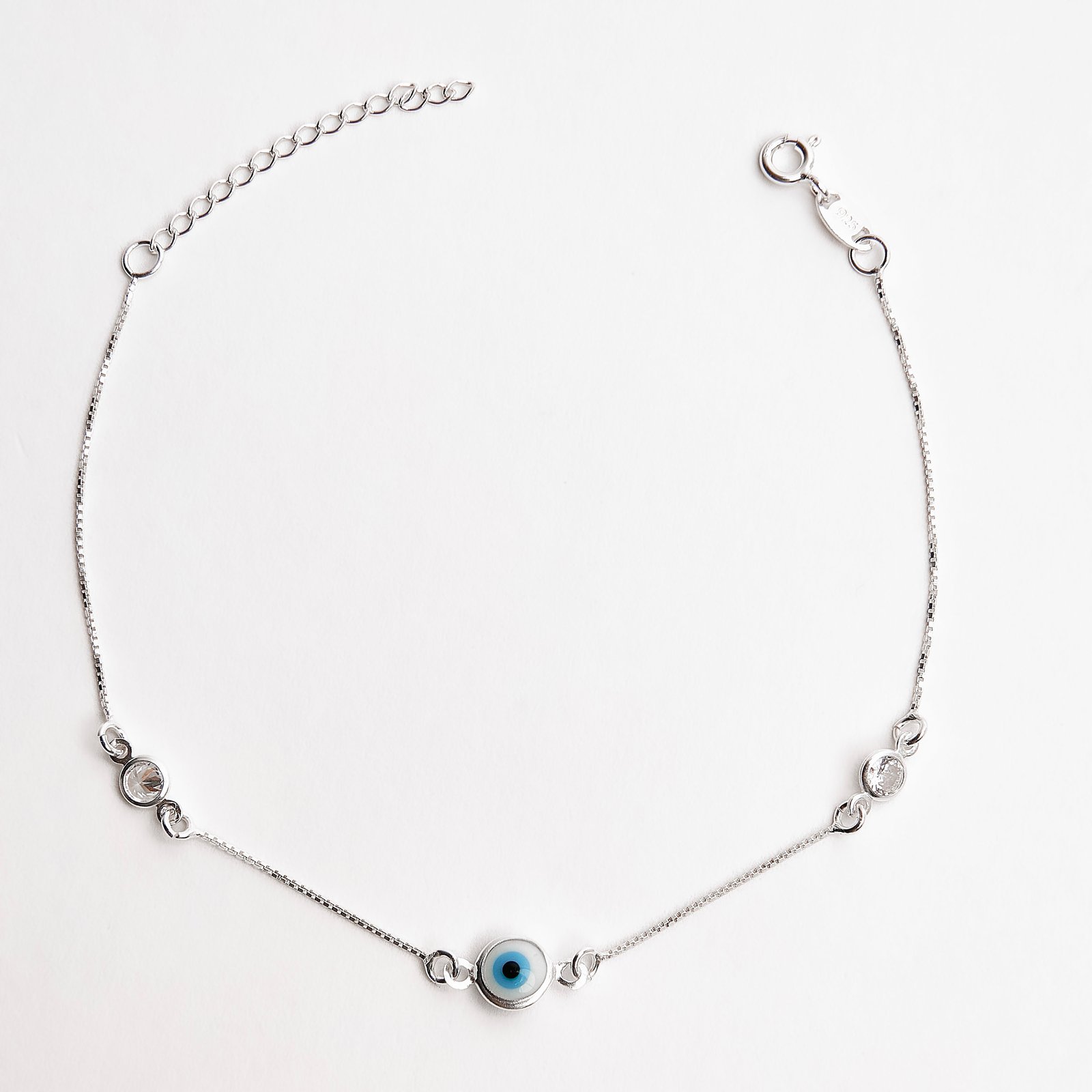 Pulseira entremeio olho grego e zircônias 5mm 19+3cm