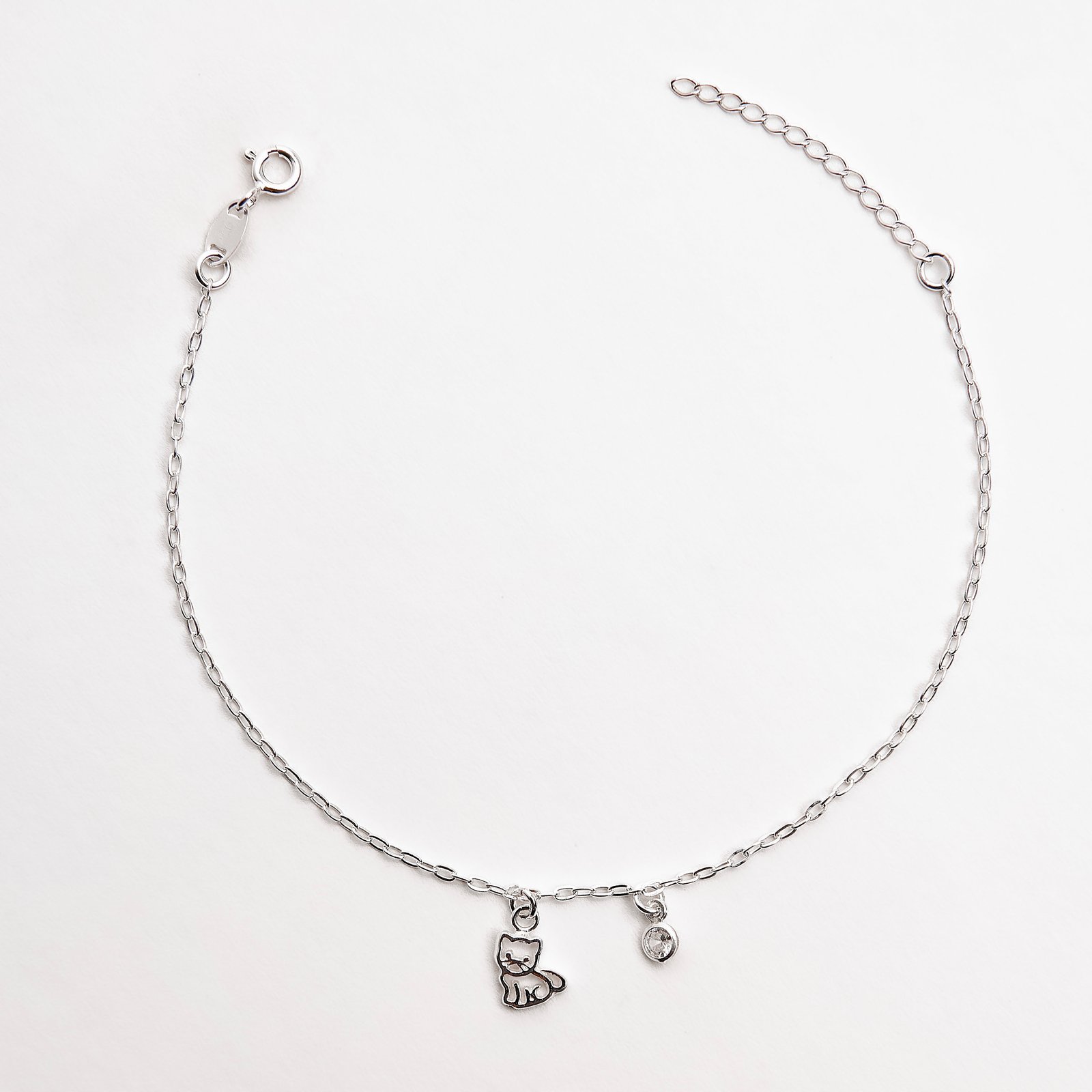 Pulseira pingentes gatinho e zircônia 4mm 18+3cm