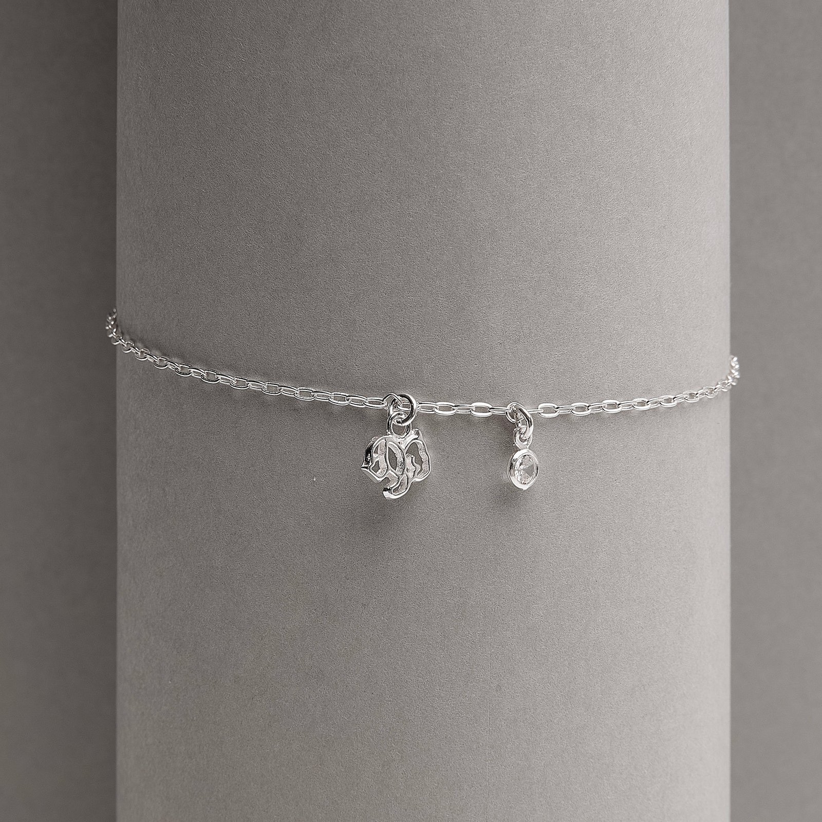 Pulseira pingentes cachorrinho e zircônia 4mm 18+3cm