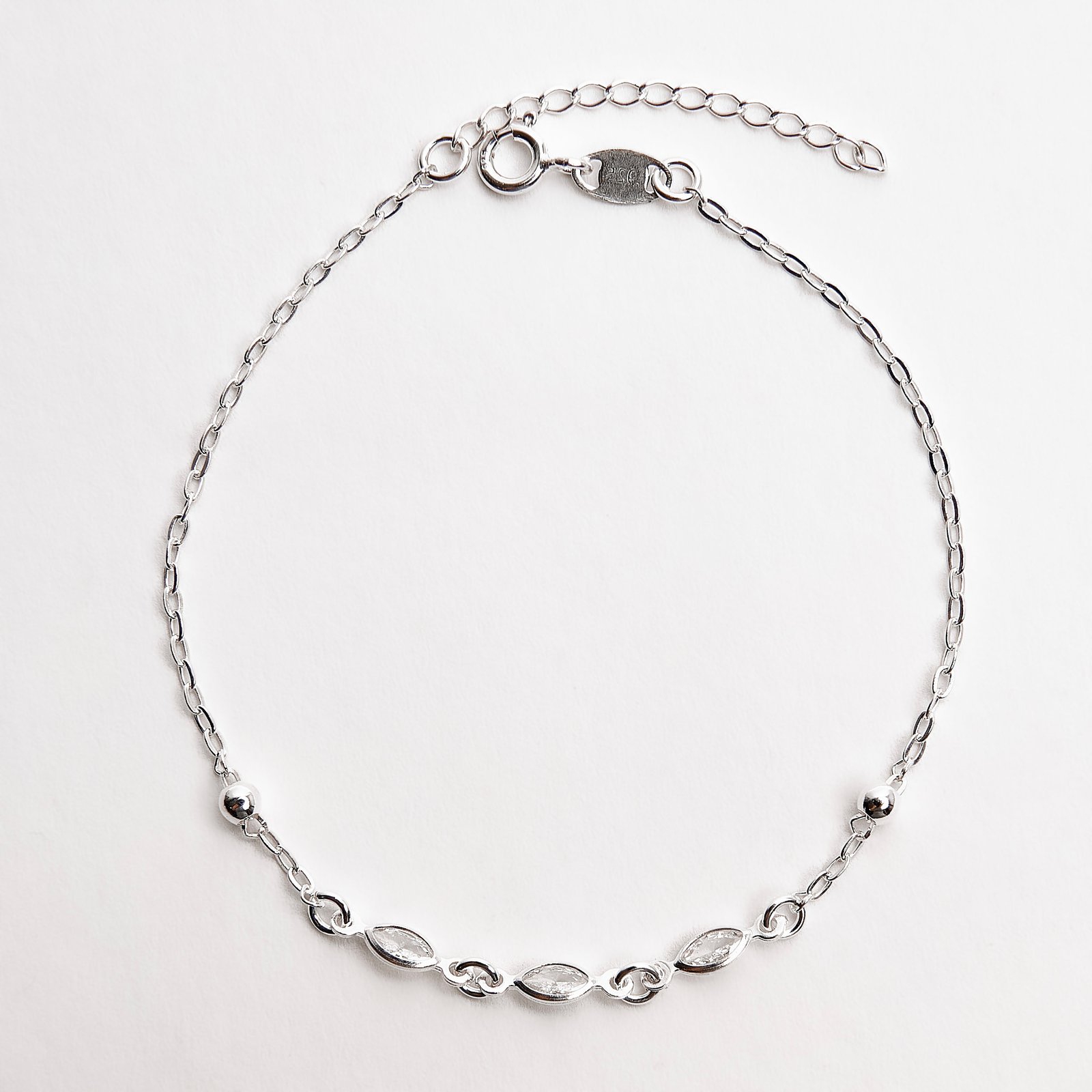 Imagem Pulseira entremeio zircônias navete e bolas 17+3cm
