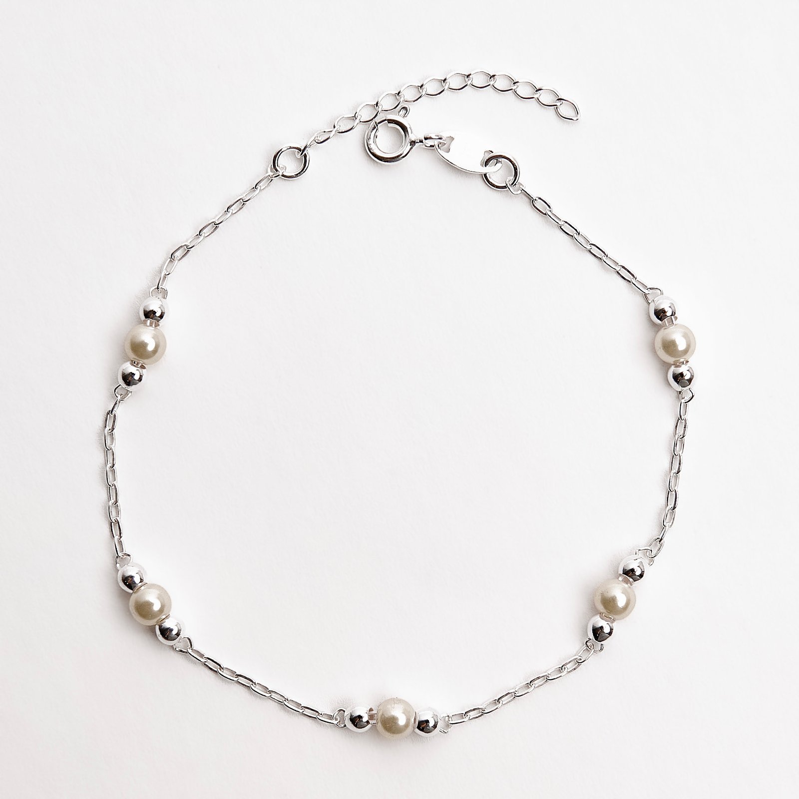 Imagem Pulseira entremeios bolas 3mm e pérolas 4mm 18+3cm