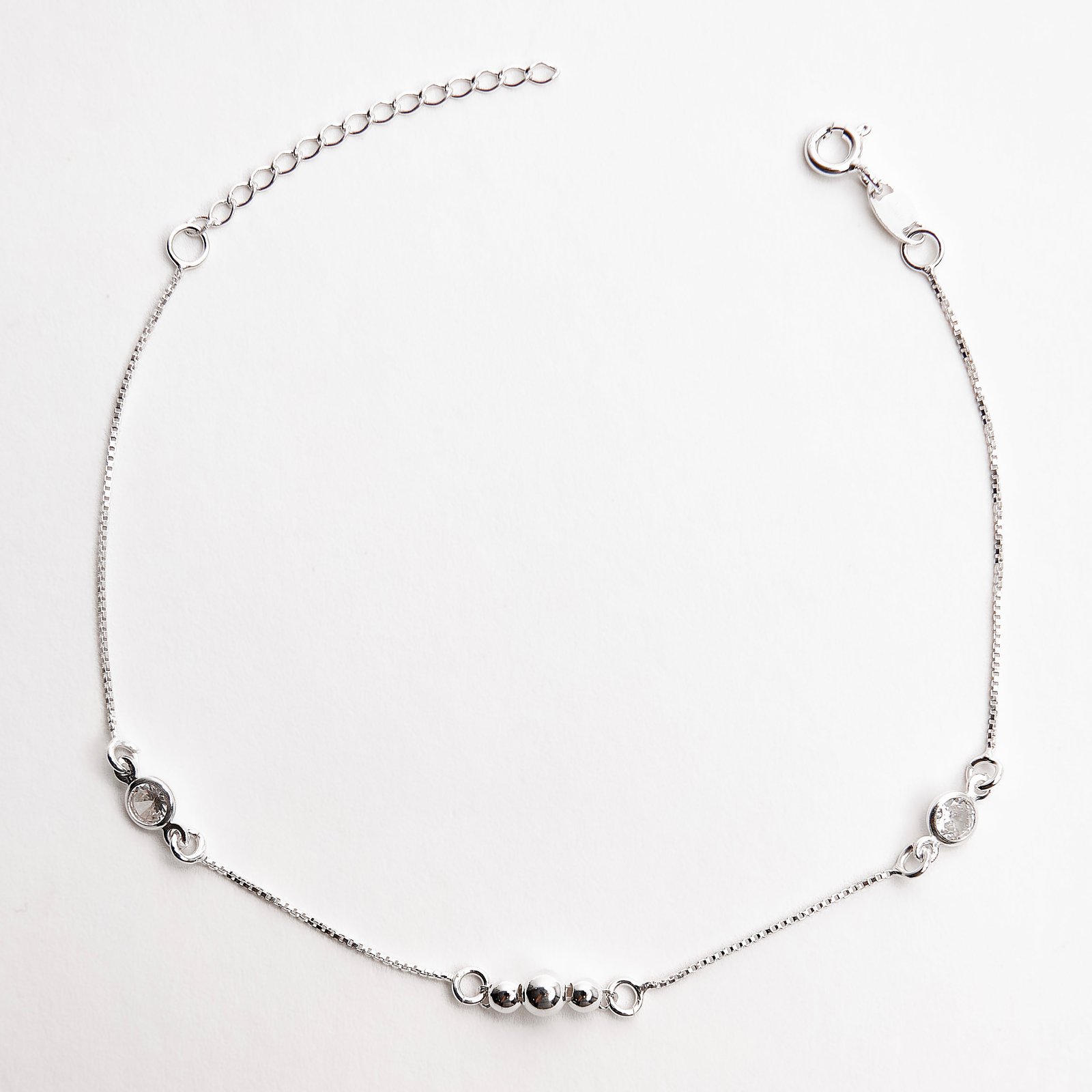 Pulseira entremeios zircônia e bolas 19+3cm
