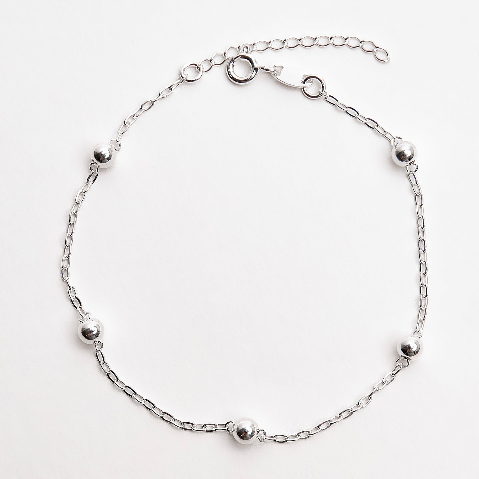 Pulseira entremeios 5 bolas 4mm 18+3cm