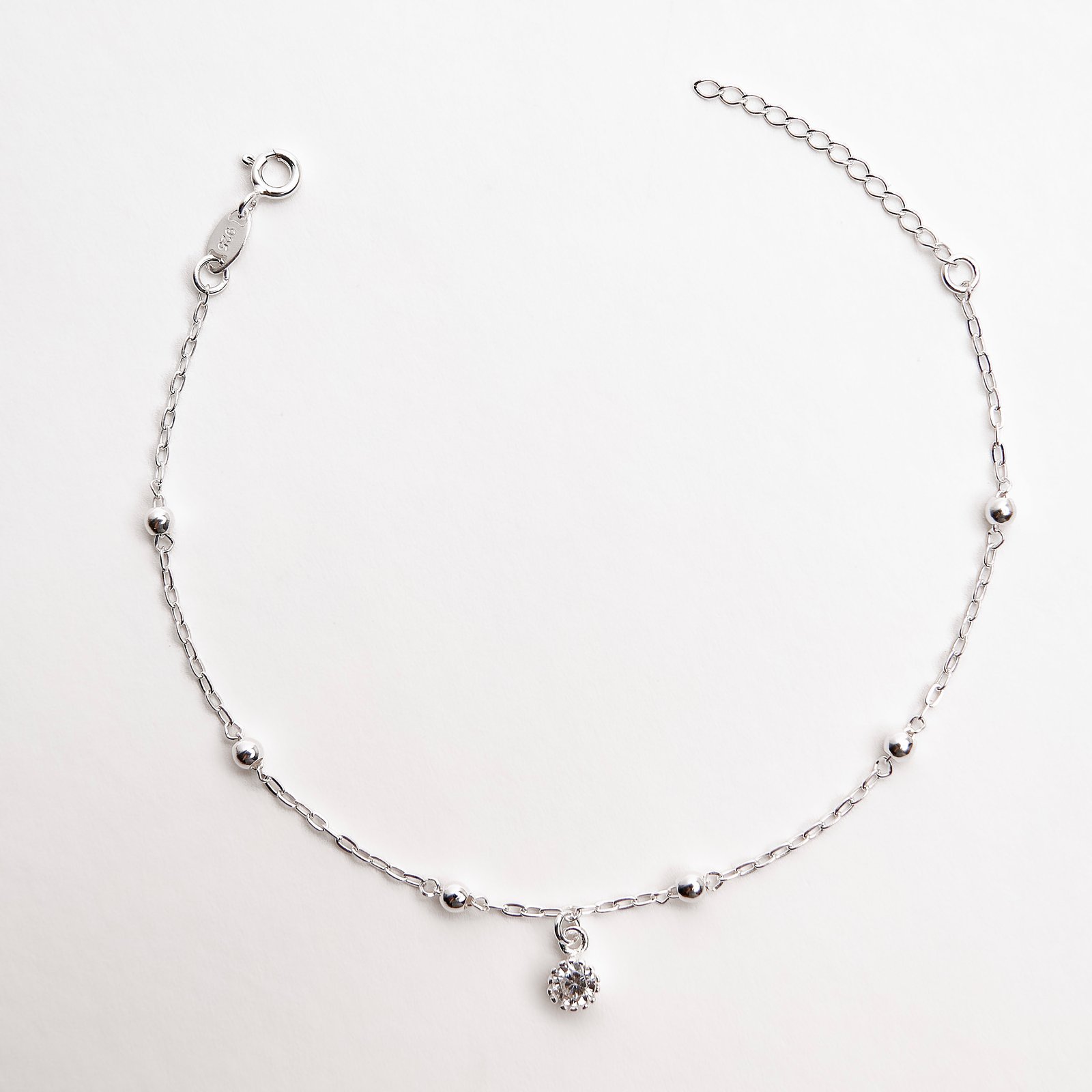 Pulseira entremeios bolas com pingente zircônia 5mm 18+3cm
