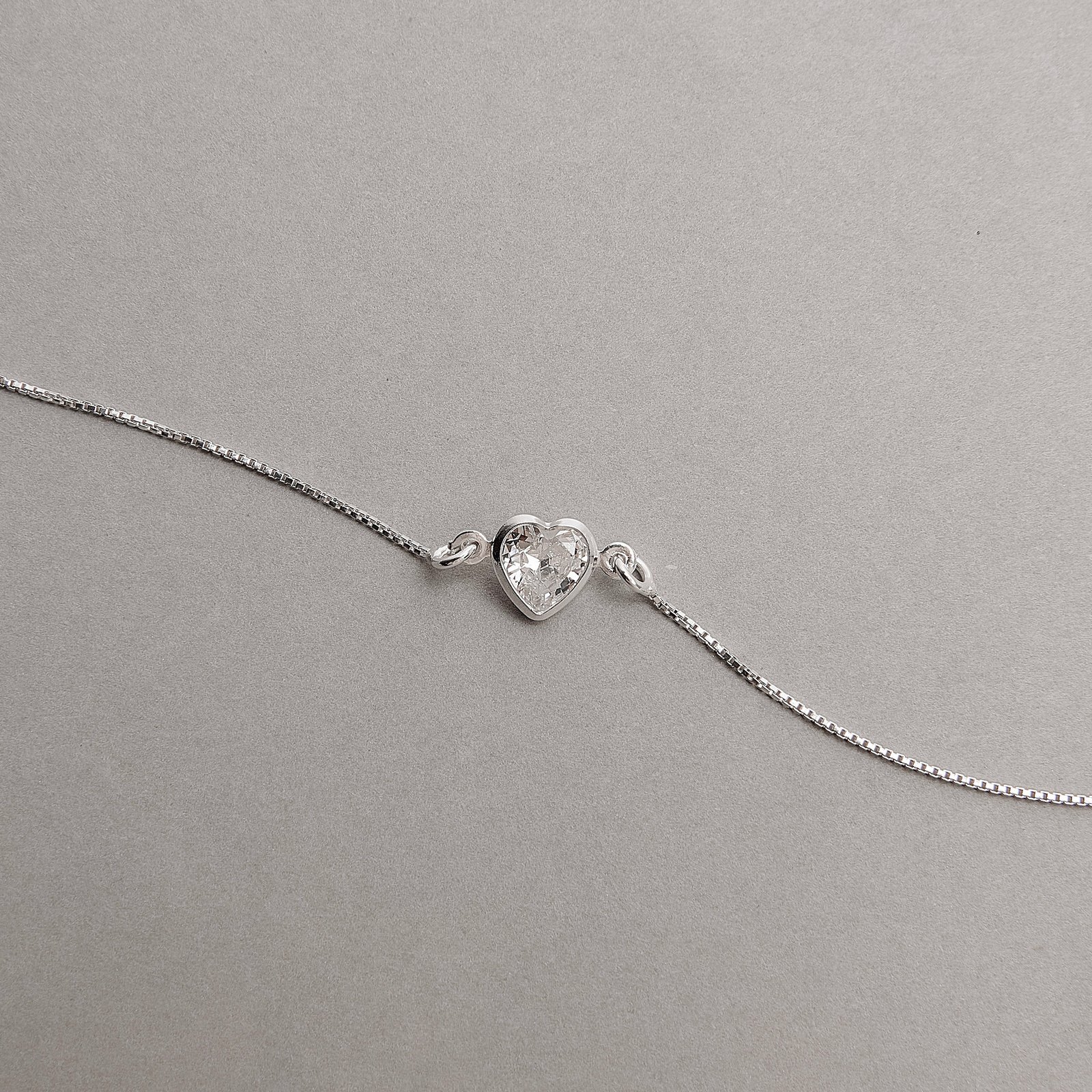 Pulseira entremeio zircônia coração 7mm 19+3cm