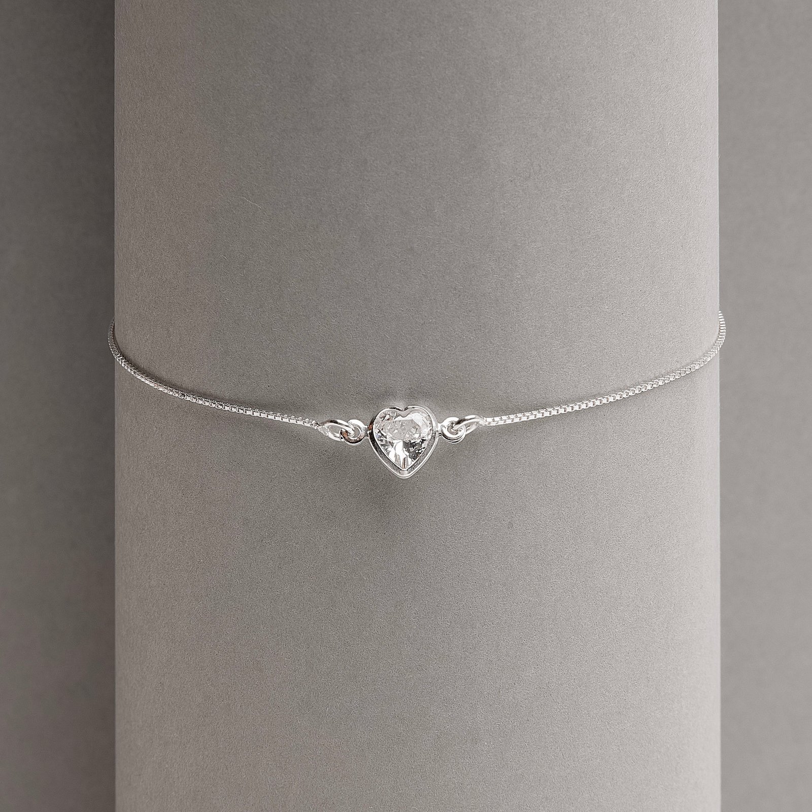 Pulseira entremeio zircônia coração 7mm 19+3cm