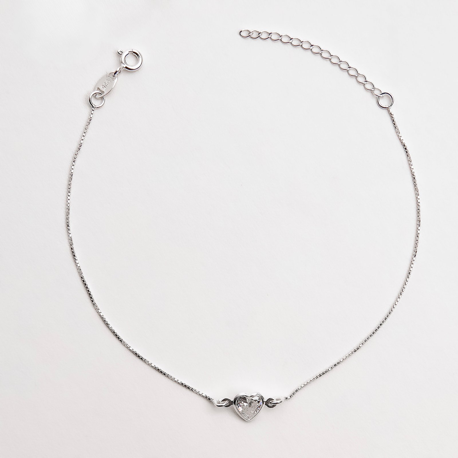 Pulseira entremeio zircônia coração 7mm 19+3cm