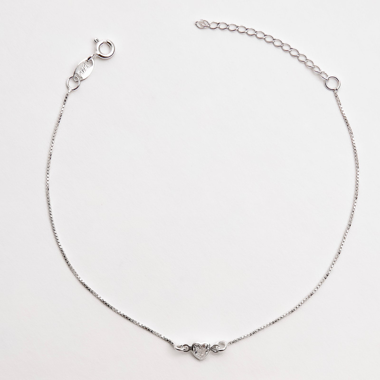 Pulseira entremeio zircônia coração 4mm 19+3cm