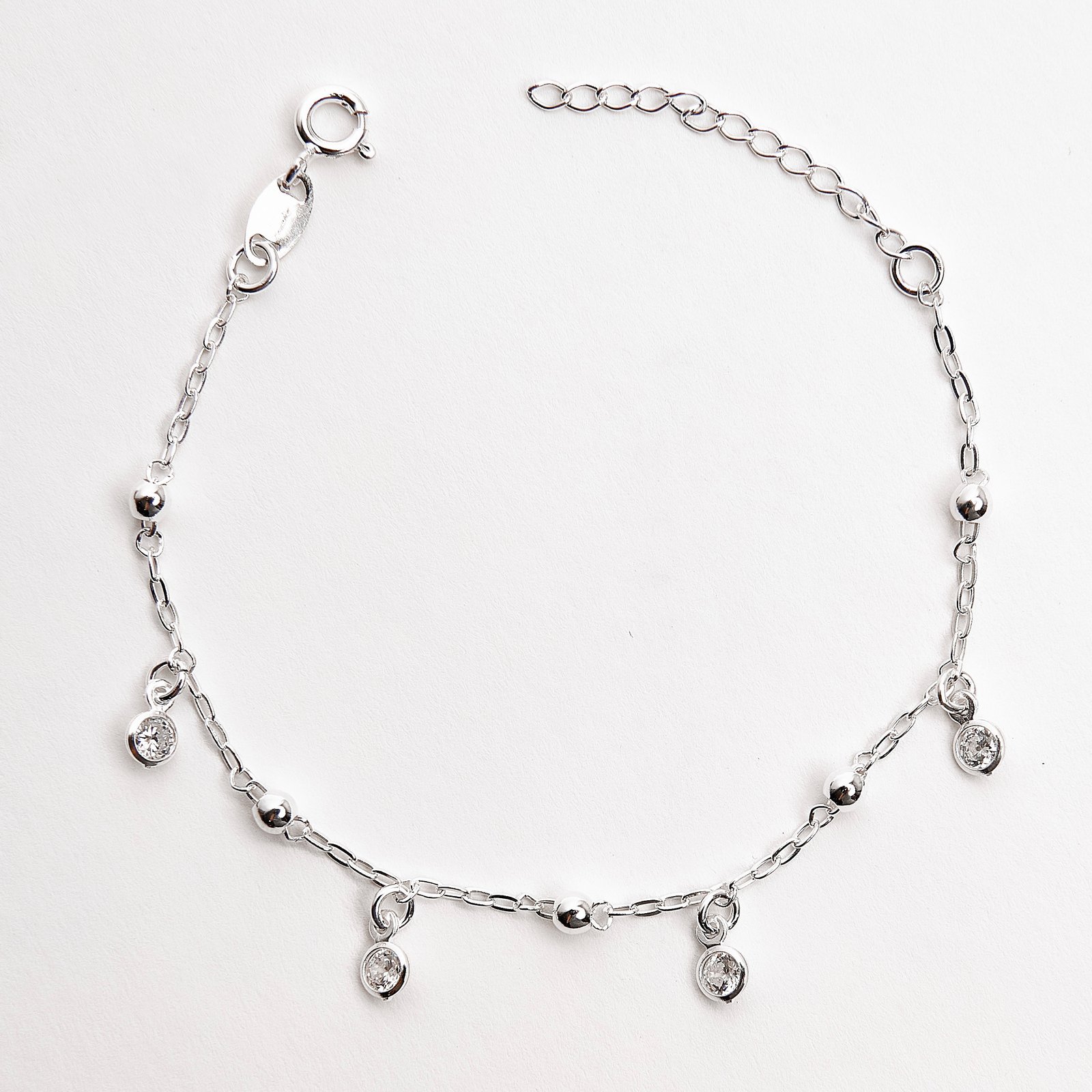 Imagem Pulseira infantil entremeio bolas com pingentes zircônias 4mm 14cm com alongadora