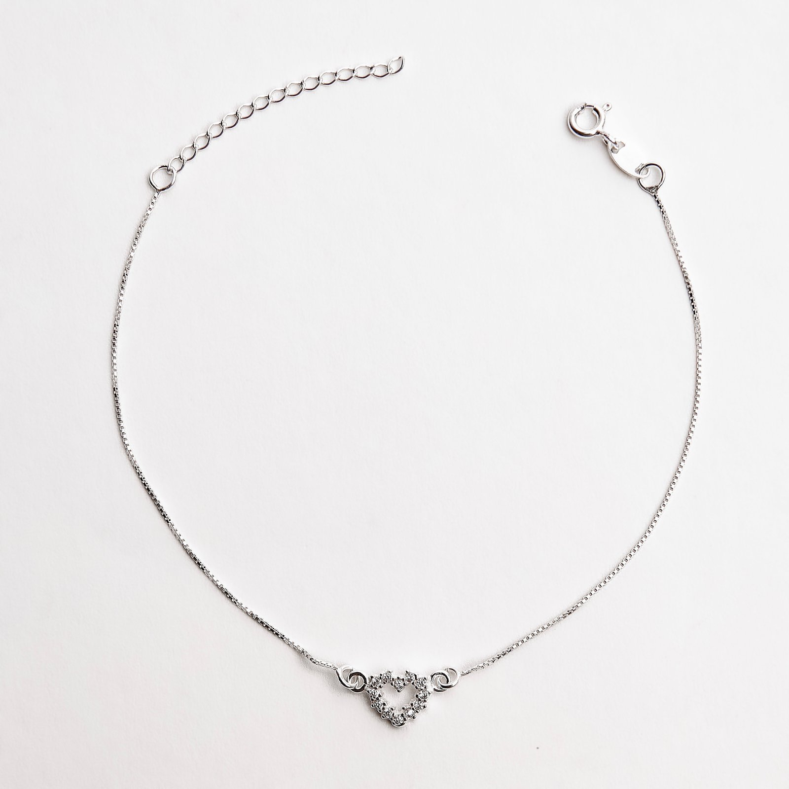 Pulseira entremeio coração vazado cravejado 8mm 19+3cm