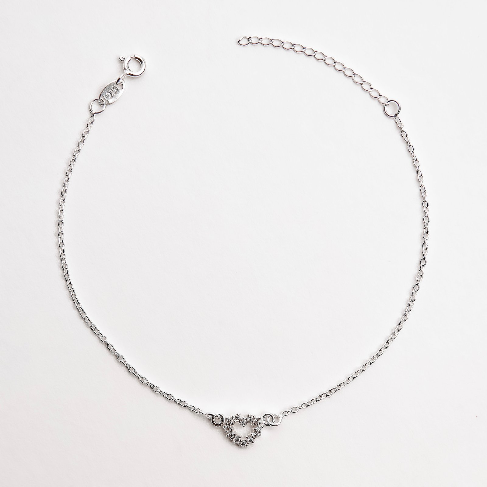 Imagem Pulseira entremeio coração vazado cravejado 8mm corrente cadeado 19+3cm