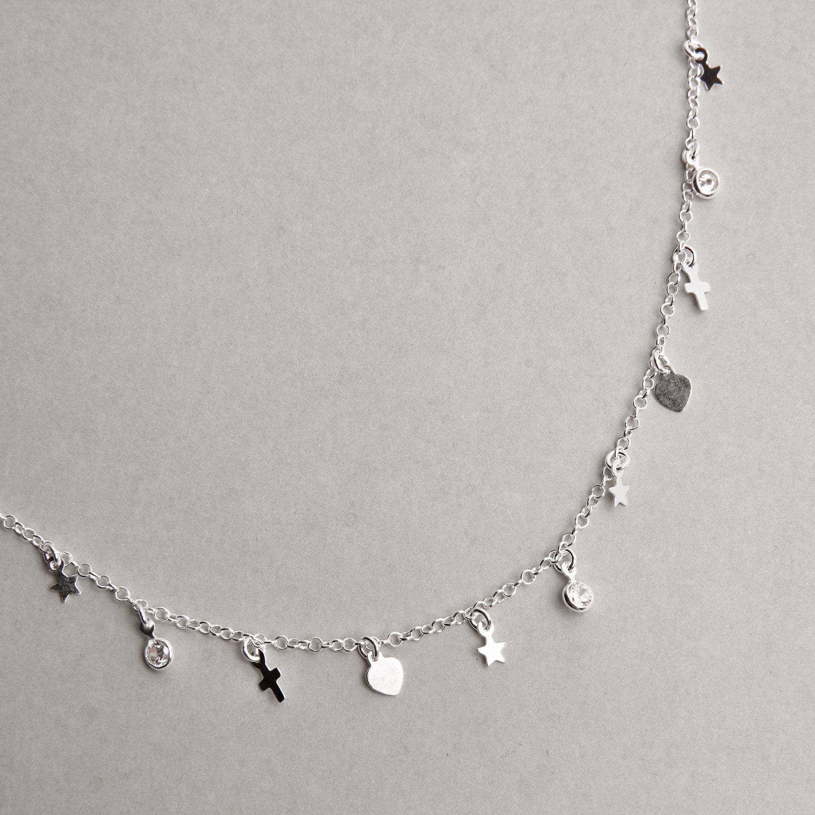 Choker pingentes cruz, coração, estrela e zircônia 32+8cm