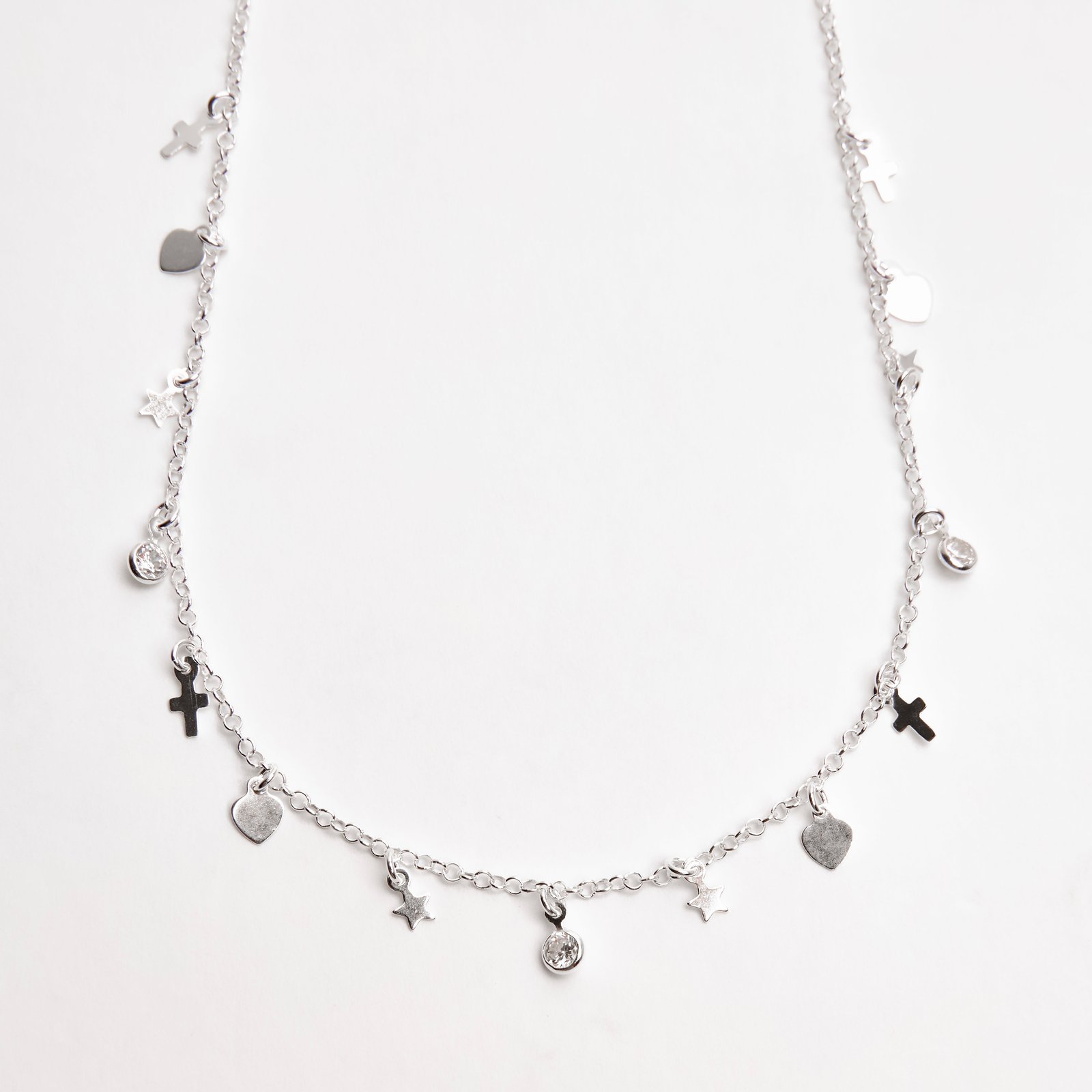 Imagem Choker pingentes cruz, coração, estrela e zircônia 32+8cm