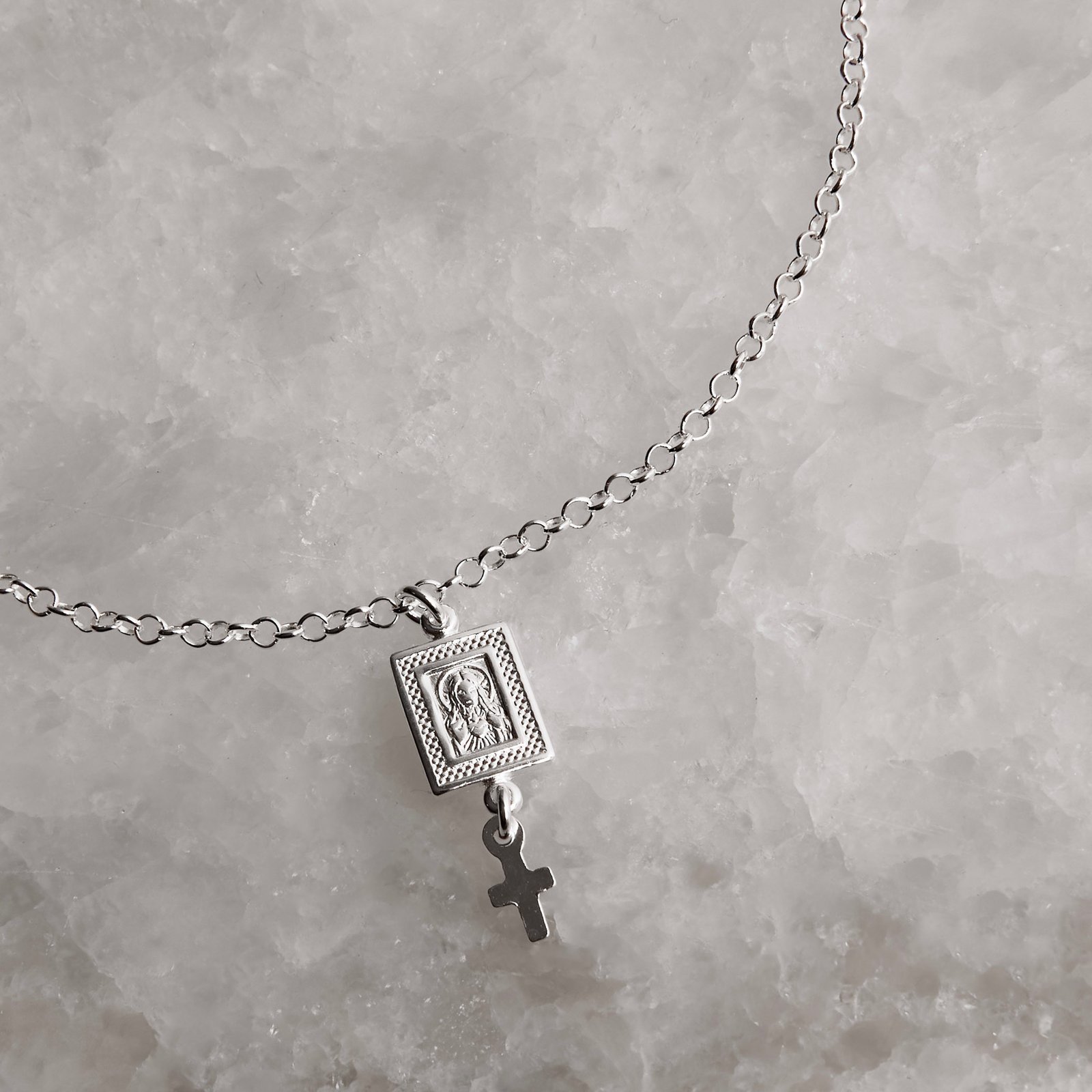 Pulseira pingente medalha Sagrado Coração verso salmos e cruz 16+4cm